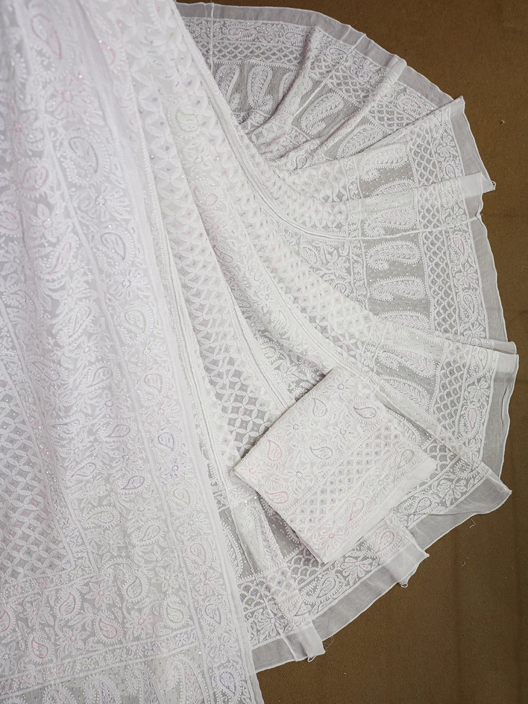 Ada Hand Embroidered White Viscose Georgette Lucknowi Chikankari Lehenga Set With Cutdana Work 01A584391