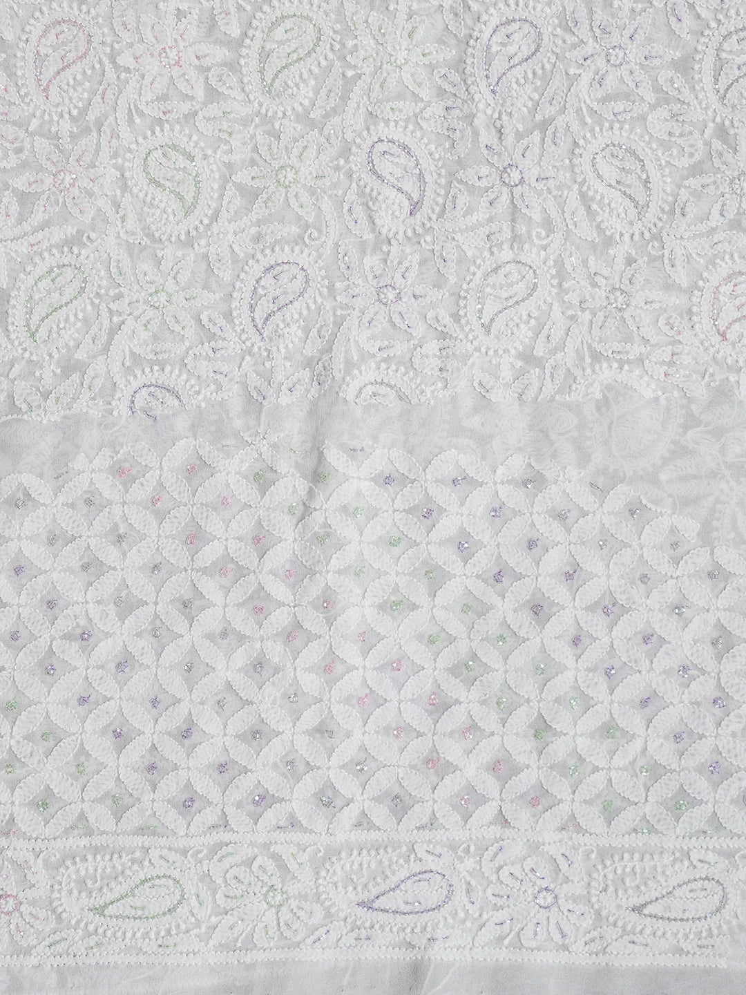 Ada Hand Embroidered White Viscose Georgette Lucknowi Chikankari Lehenga Set With Cutdana Work 01A584391