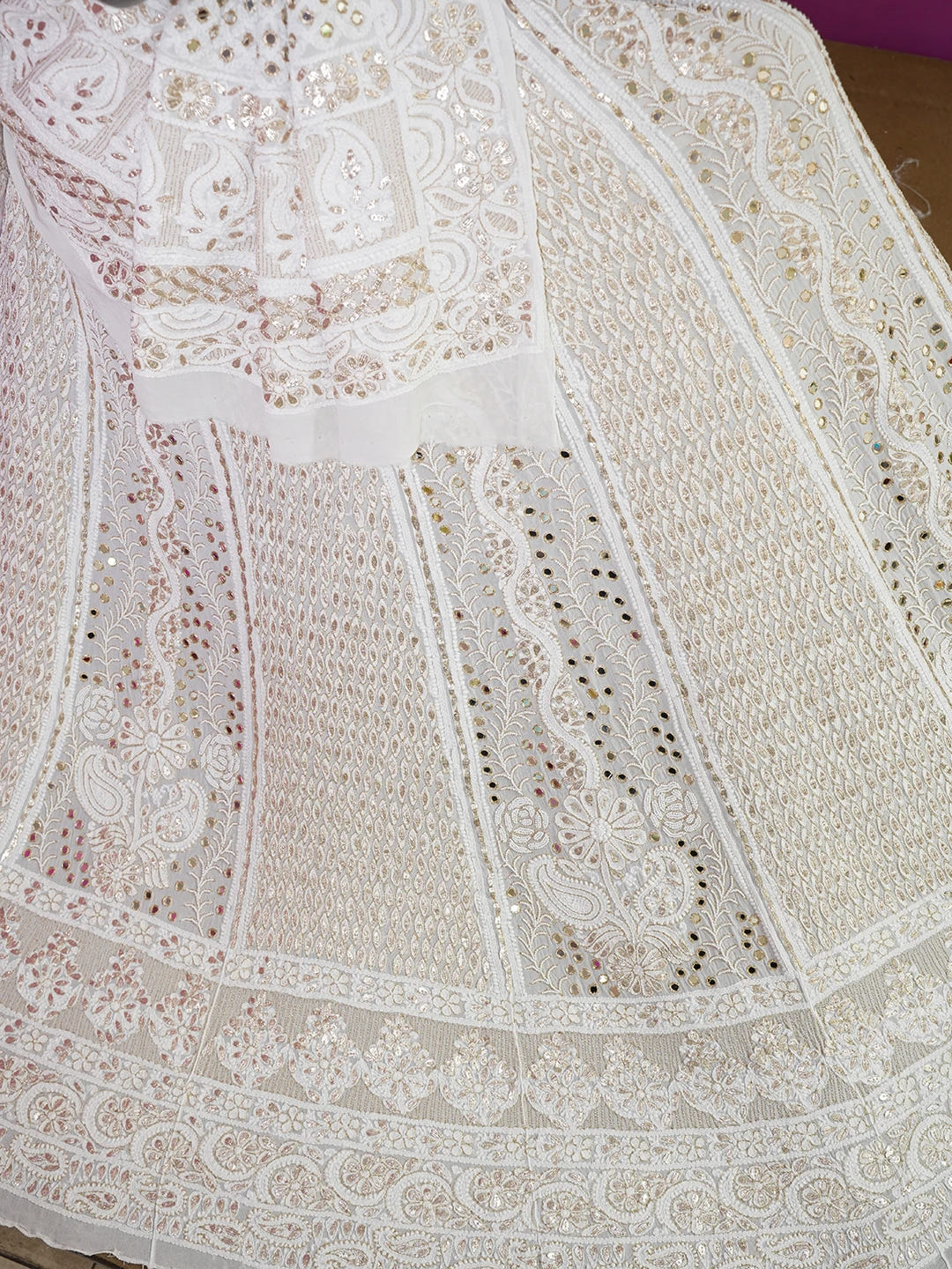 Ada Hand Embroidered White Viscose Georgette Lucknowi Chikankari Lehenga Set With Pearl Work 01A584970