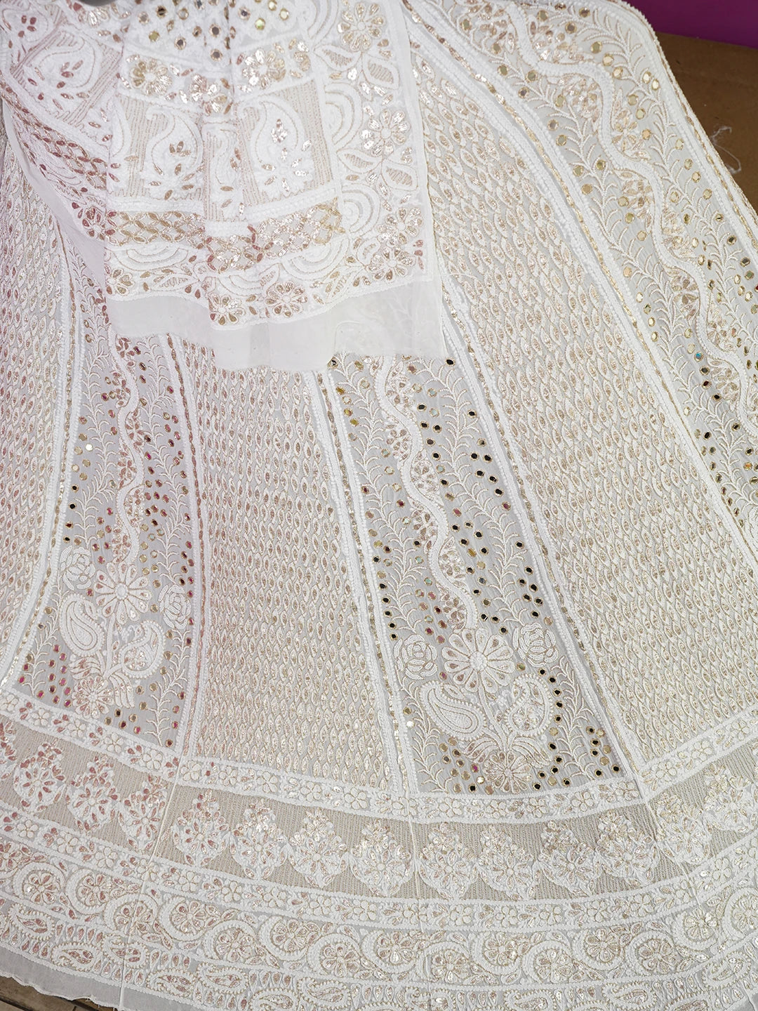 Ada Hand Embroidered White Viscose Georgette Lucknowi Chikankari Lehenga Set With Pearl Work 01A584970