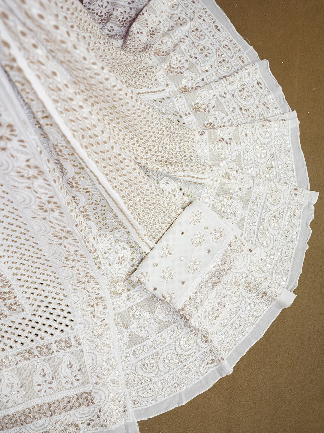 Ada Hand Embroidered White Viscose Georgette Lucknowi Chikankari Lehenga Set With Pearl Work 01A584970