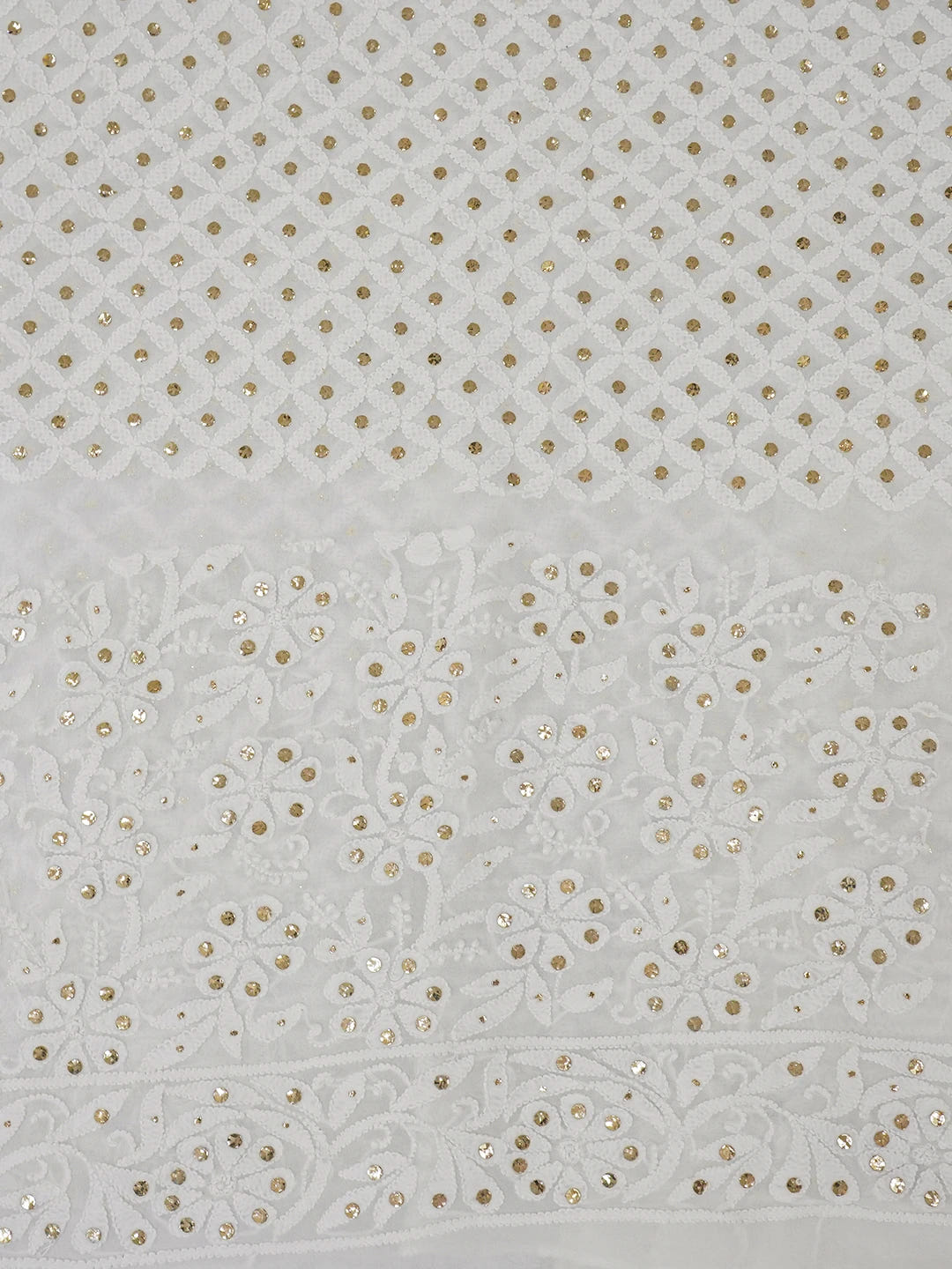 Ada Hand Embroidered White Viscose Georgette Lucknowi Chikankari Lehenga Set With Muqaish Work 01A624466