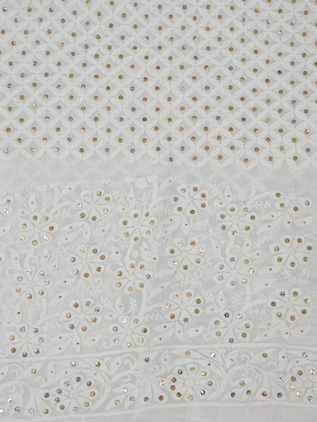 Ada Hand Embroidered White Viscose Georgette Lucknowi Chikankari Lehenga Set With Muqaish Work 01A624466