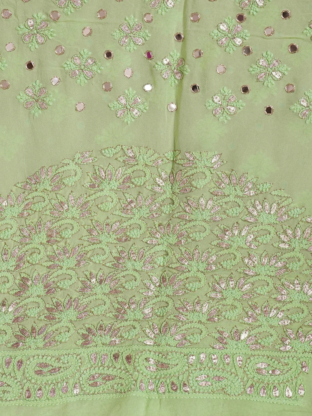 Ada Hand Embroidered Pistachio Green Viscose Georgette Lucknowi Chikankari Lehenga Set With Cutdana & Mirror Work 01A600504