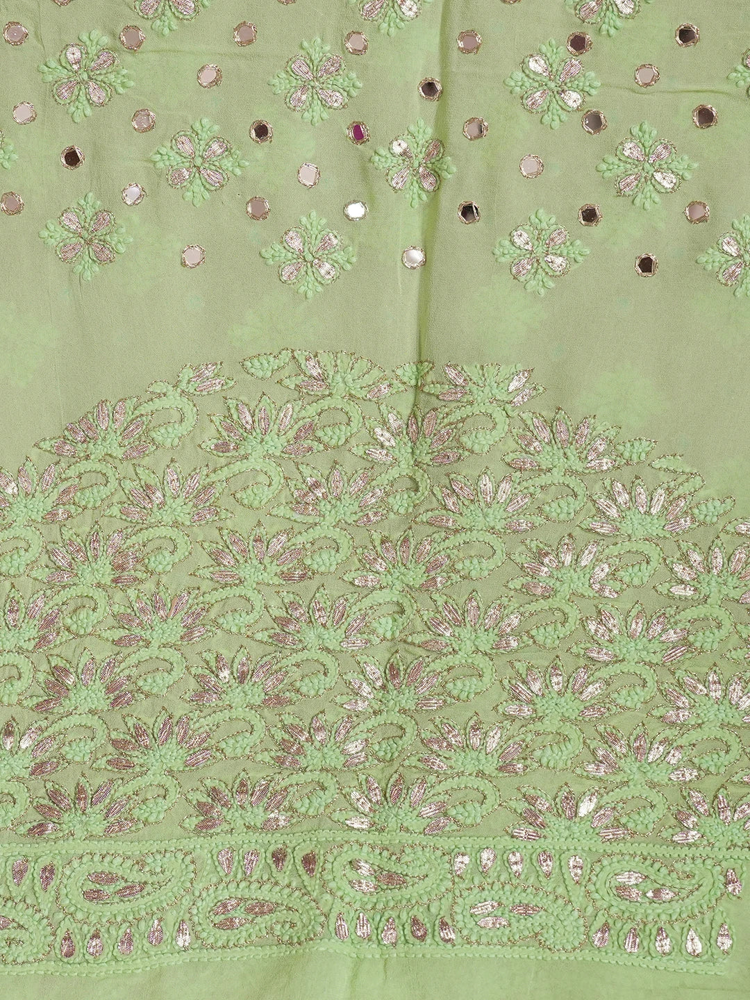 Ada Hand Embroidered Pistachio Green Viscose Georgette Lucknowi Chikankari Lehenga Set With Cutdana & Mirror Work 01A600504