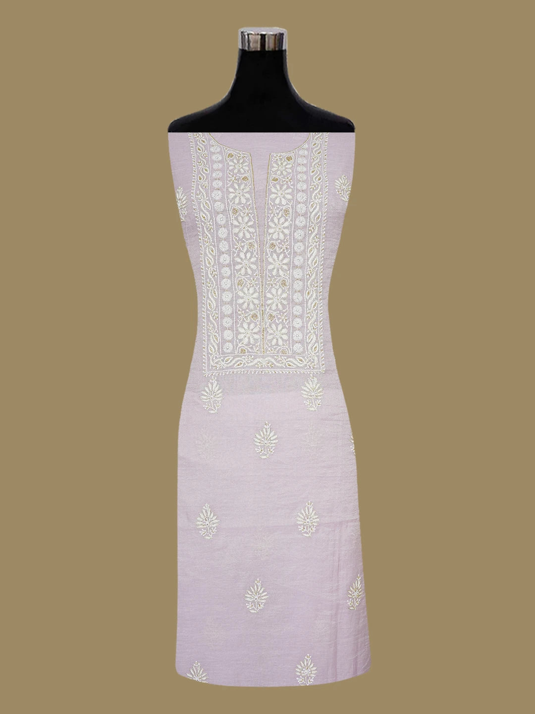 Ada Hand Embroidered Lavender Tissue Lucknowi Chikankari Unstitched Kurta Dupatta Set With Cutdana Work 01A614847