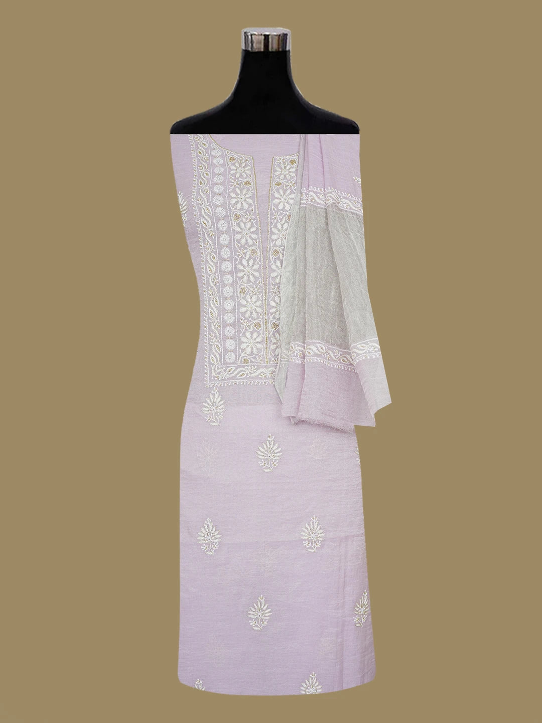 Ada Hand Embroidered Lavender Tissue Lucknowi Chikankari Unstitched Kurta Dupatta Set With Cutdana Work 01A614847