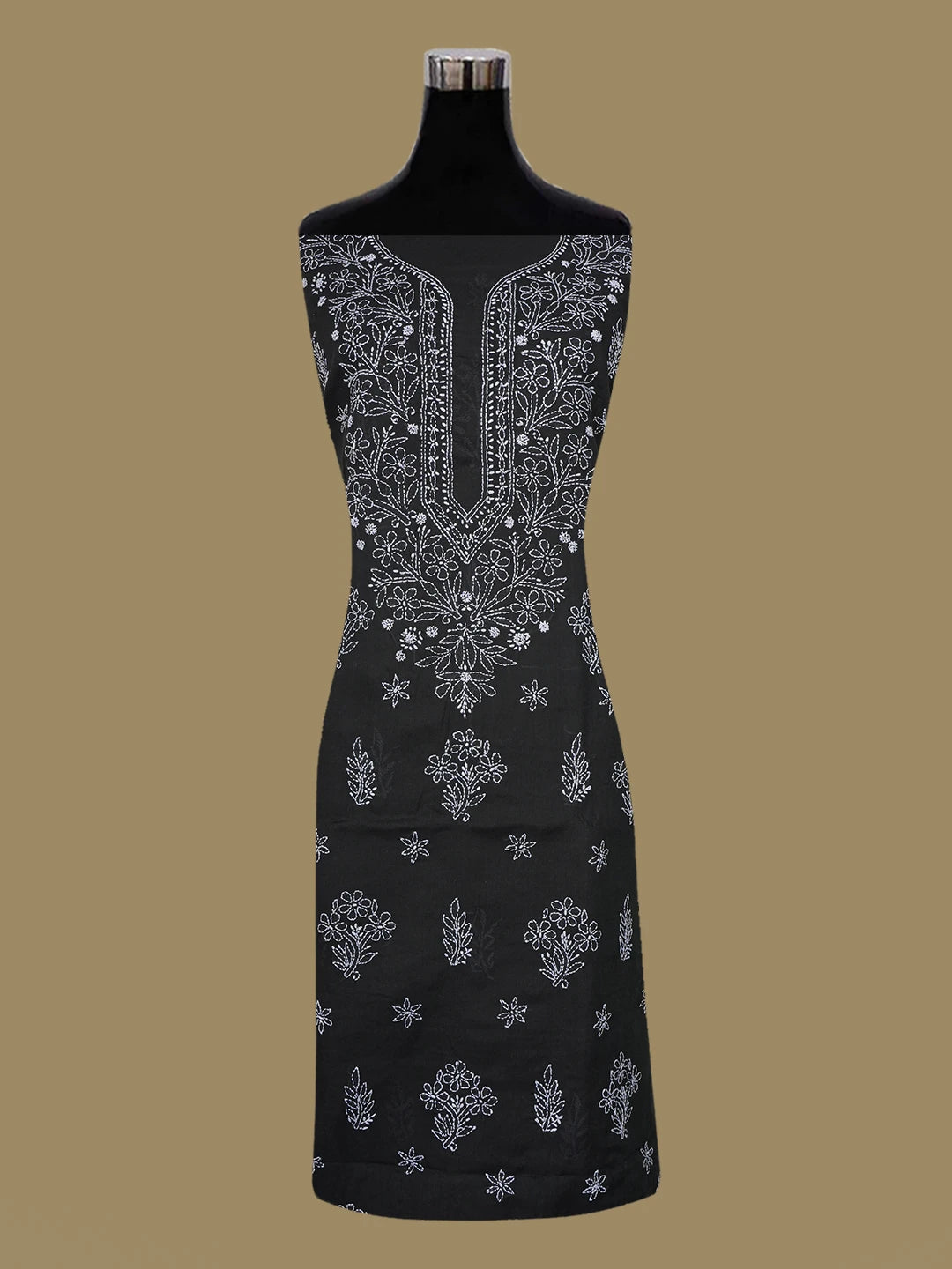 Ada Hand Embroidered Black Cotton Lucknowi Chikankari Unstitched Suit Piece 01A657341