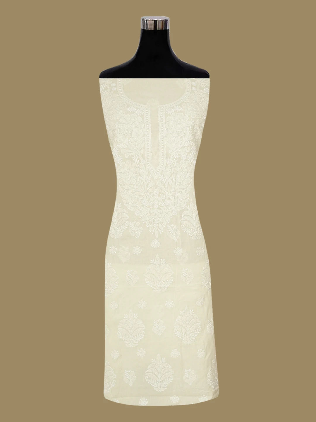 Ada Hand Embroidered Cream Cotton Lucknowi Chikankari Unstitched Suit Piece 01A657348