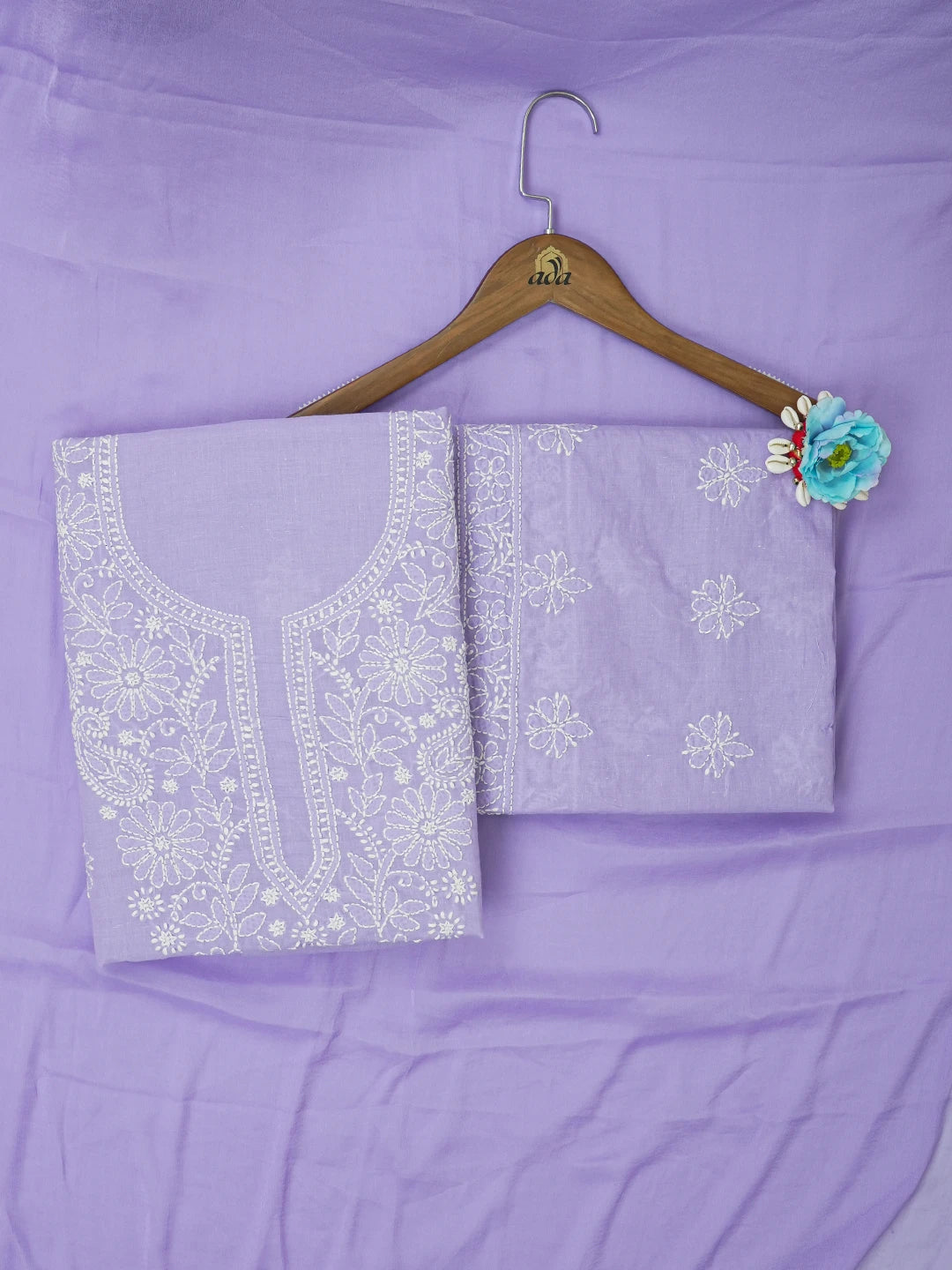 Ada Hand Embroidered Mauve Cotton Lucknowi Chikankari Unstitched Suit Piece 01A657305
