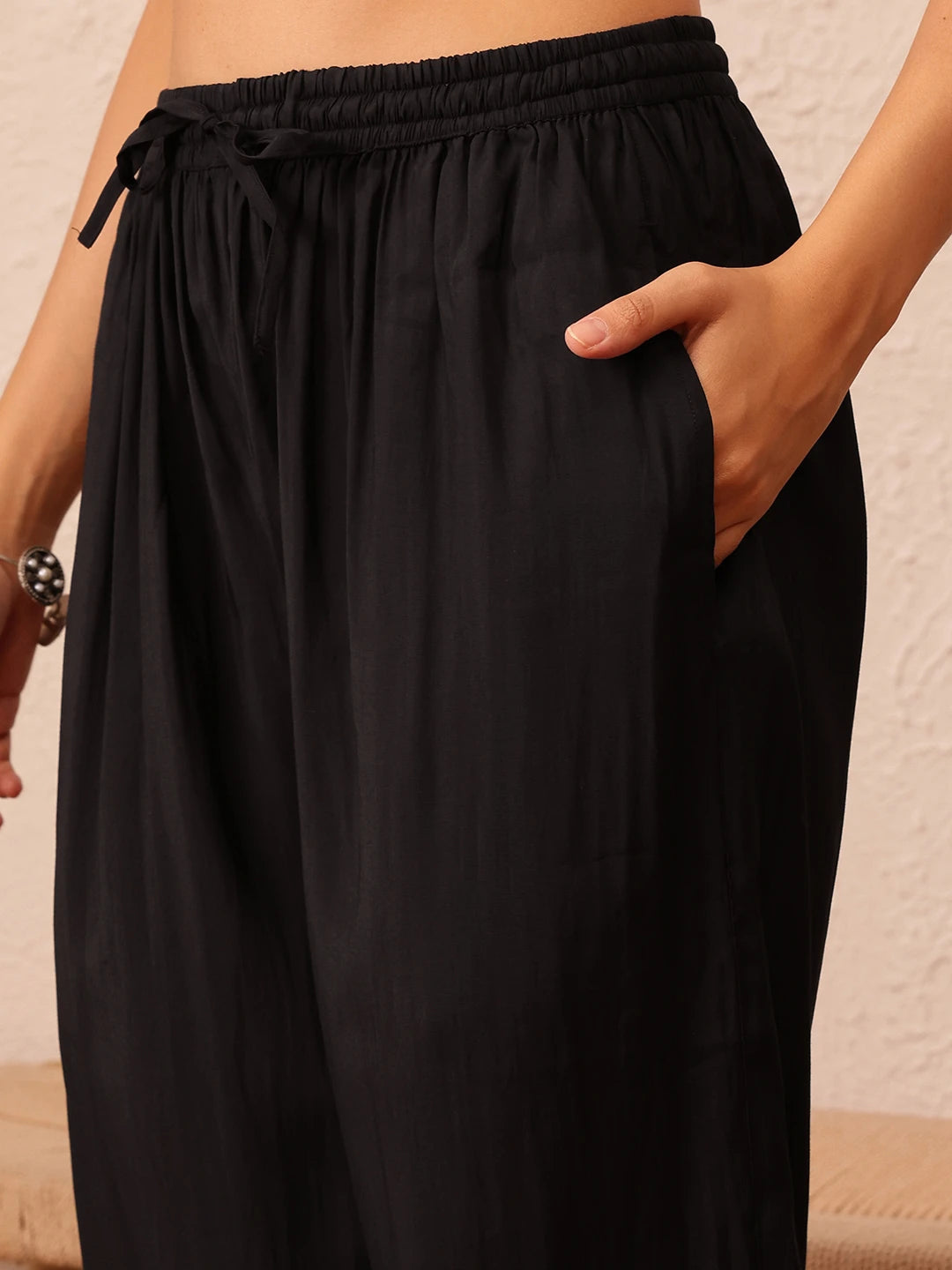 Ada Hand Embroidered Black Cotton Lucknowi Chikankari Co-Ord Set A811295