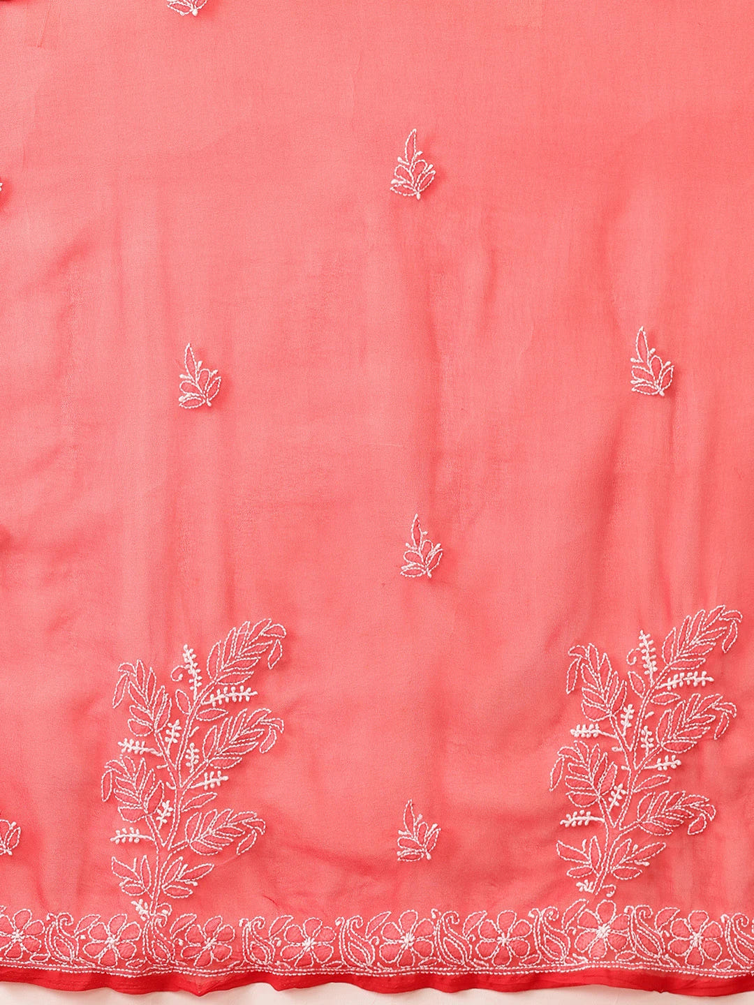 Ada Hand Embroidered Red Georgette Lucknowi Chikankari Saree With Blouse A311237