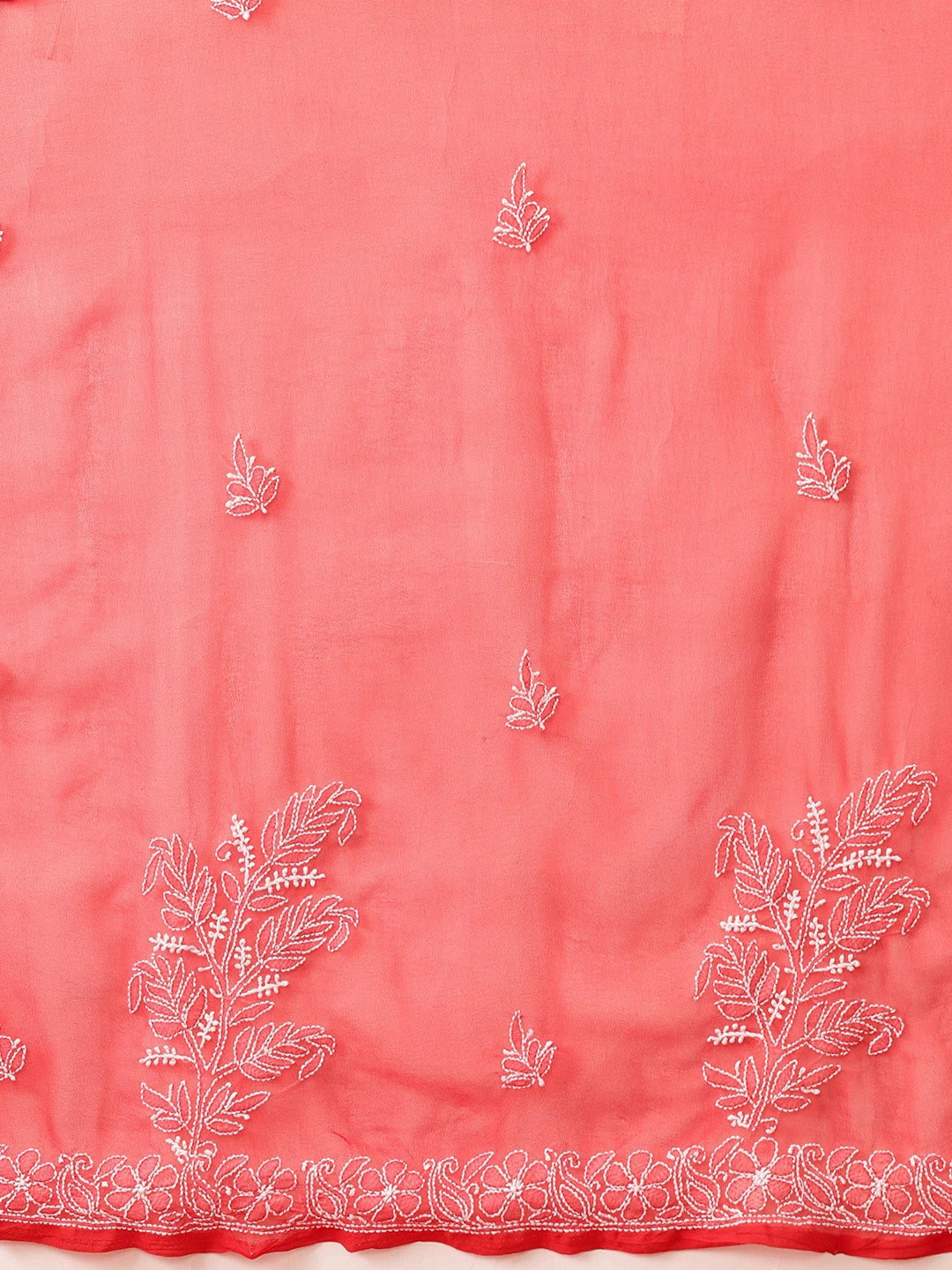 Ada Hand Embroidered Red Georgette Lucknowi Chikankari Saree With Blouse A311237