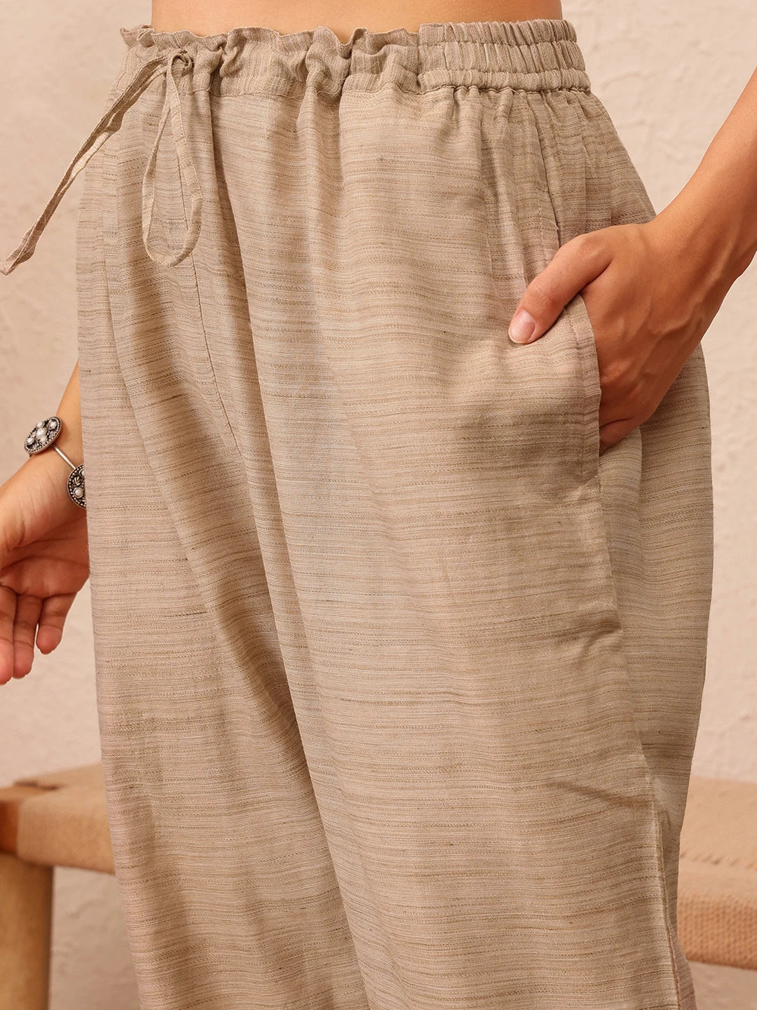 Ada Hand Embroidered Fawn Khadi Lucknowi Chikankari Co-Ord Set A811293