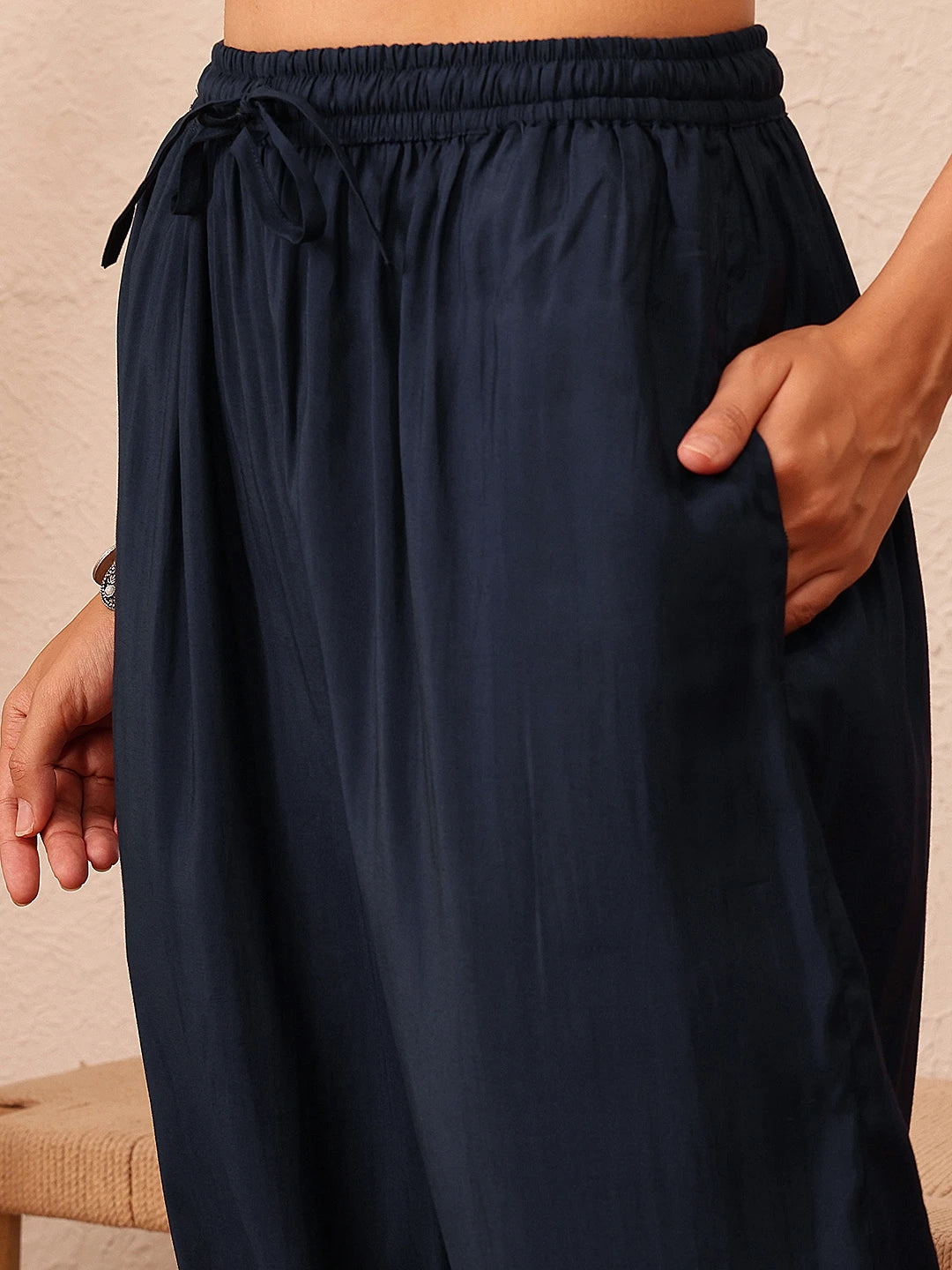Ada Hand Embroidered Navy Blue Cotton Lucknowi Chikankari Co-Ord Set A811296