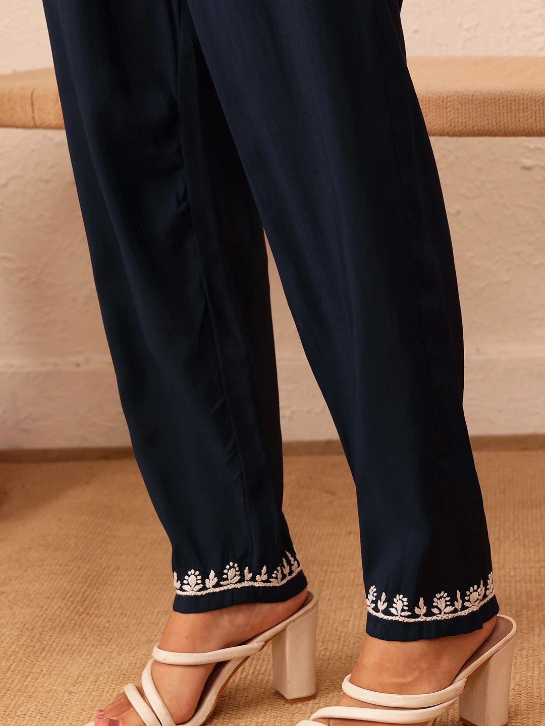 Ada Hand Embroidered Navy Blue Cotton Lucknowi Chikankari Co-Ord Set A811296