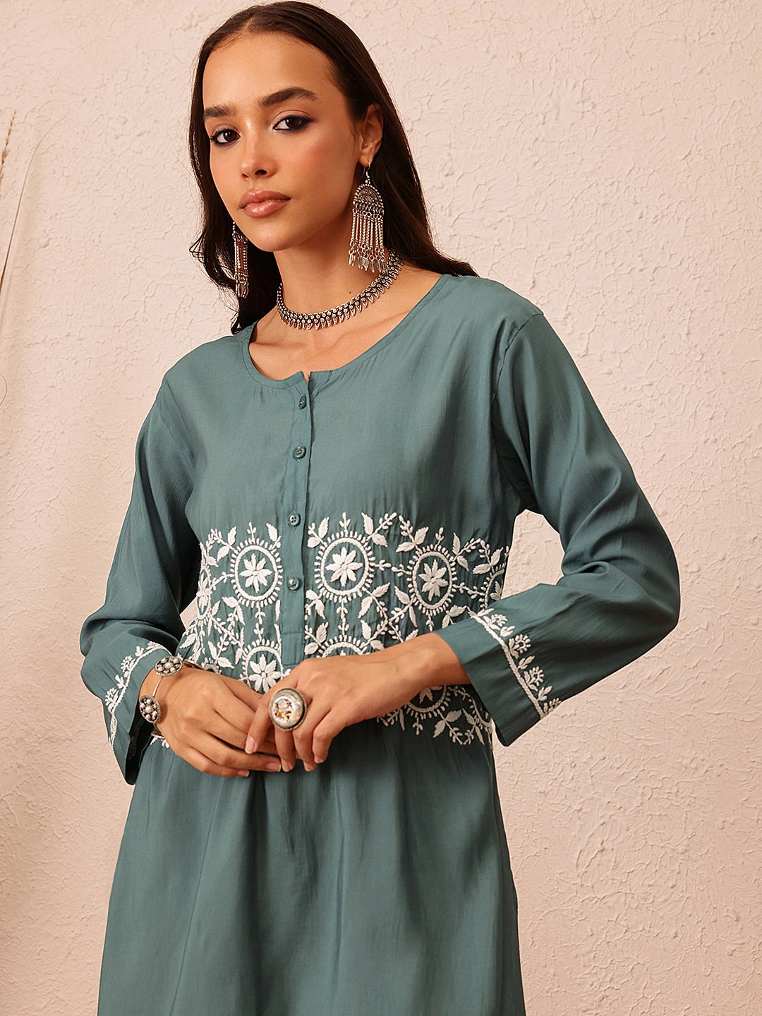 Ada Hand Embroidered Slate Grey Cotton Lucknowi Chikankari Co-ord Set A811297