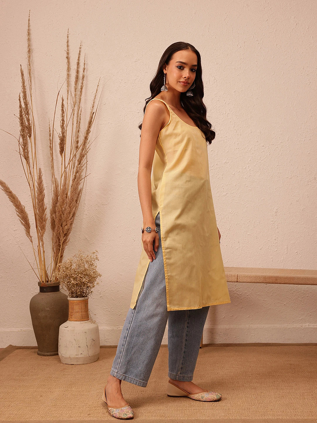 Ada Hand Embroidered Fawn Georgette Lucknowi Chikankari Straight Kurta with Slip A130702