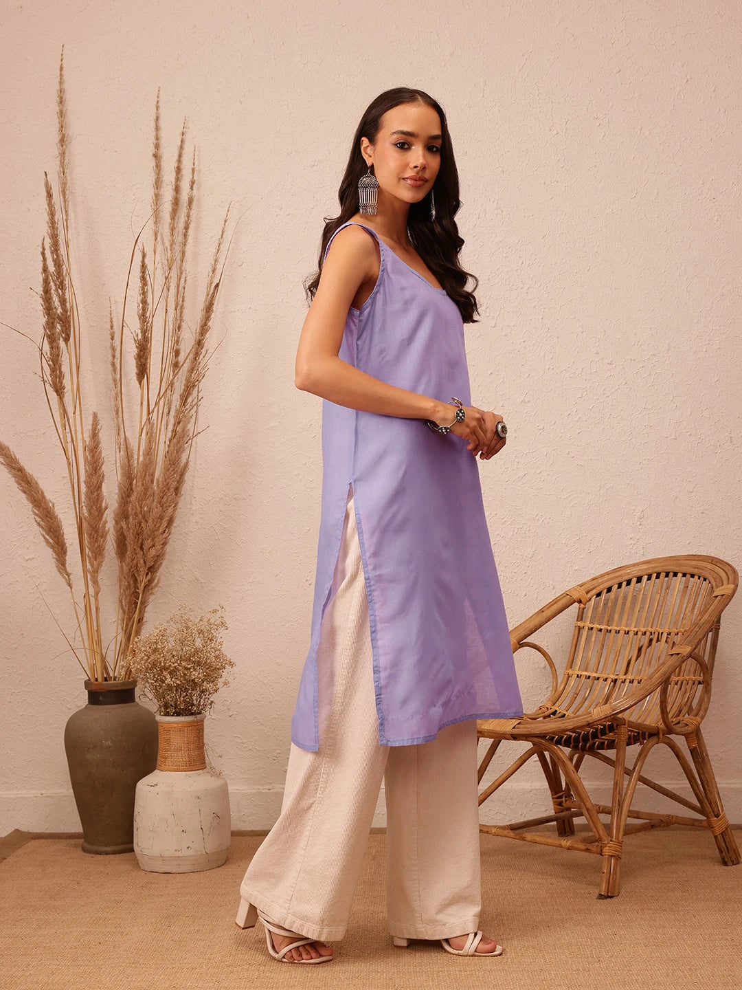 Ada Hand Embroidered Mauve Georgette Lucknow Chikankari Kurta with Slip A229403