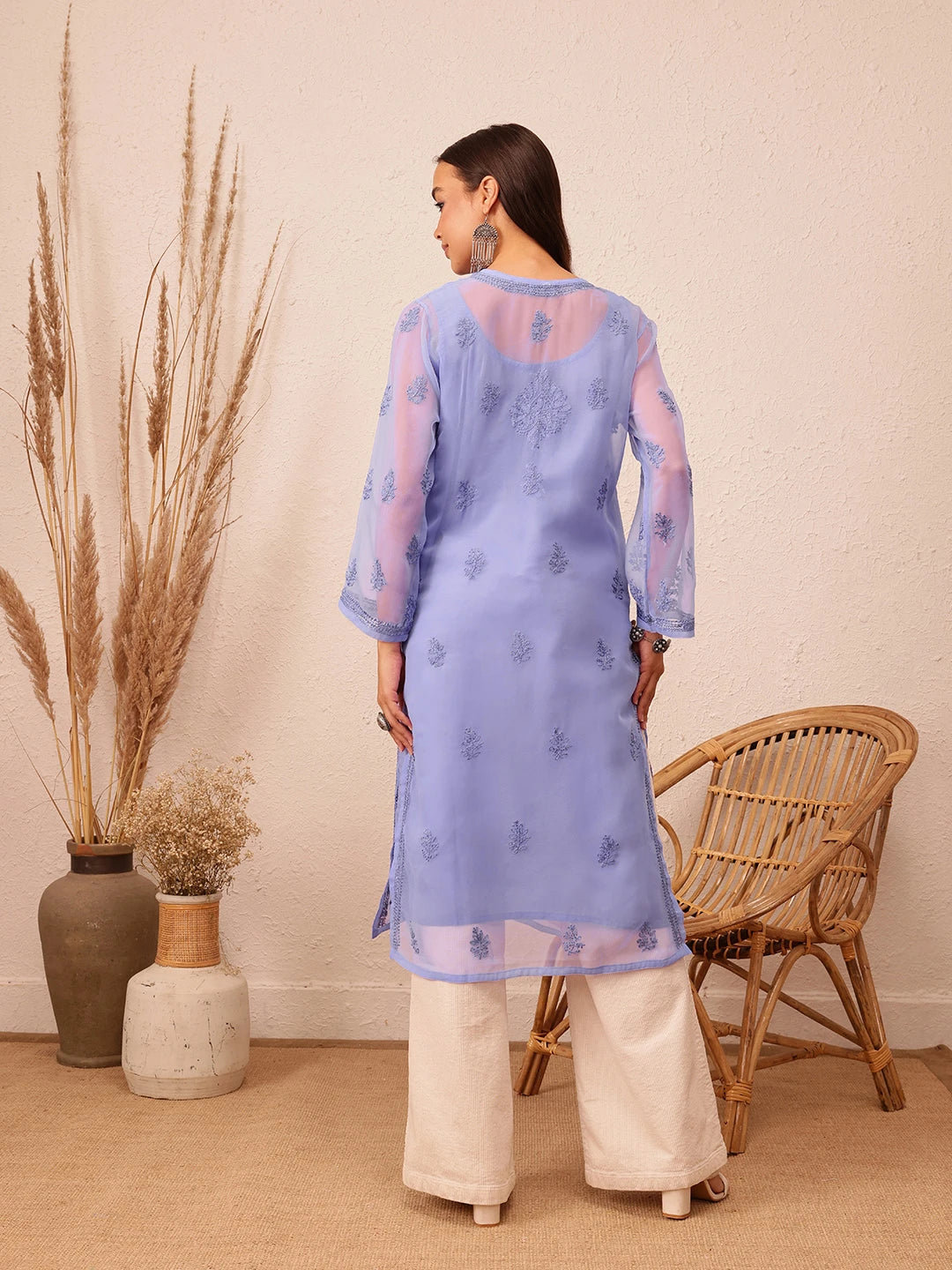 Ada Hand Embroidered Mauve Georgette Lucknow Chikankari Kurta with Slip A229403