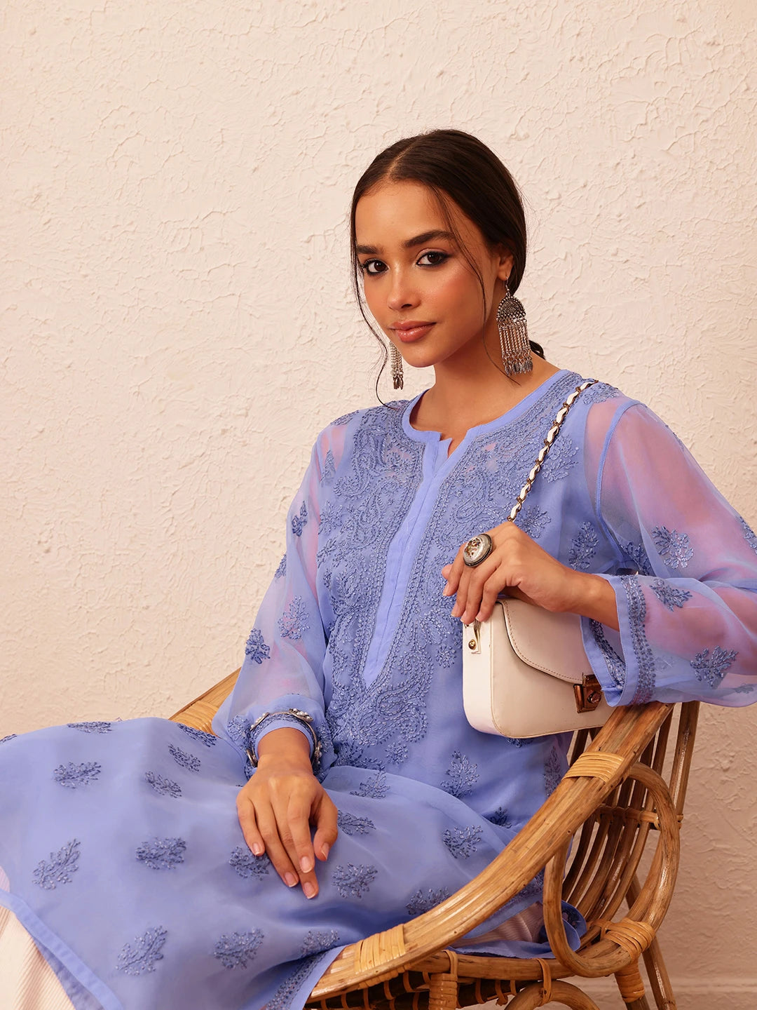 Ada Hand Embroidered Mauve Georgette Lucknow Chikankari Kurta with Slip A229403