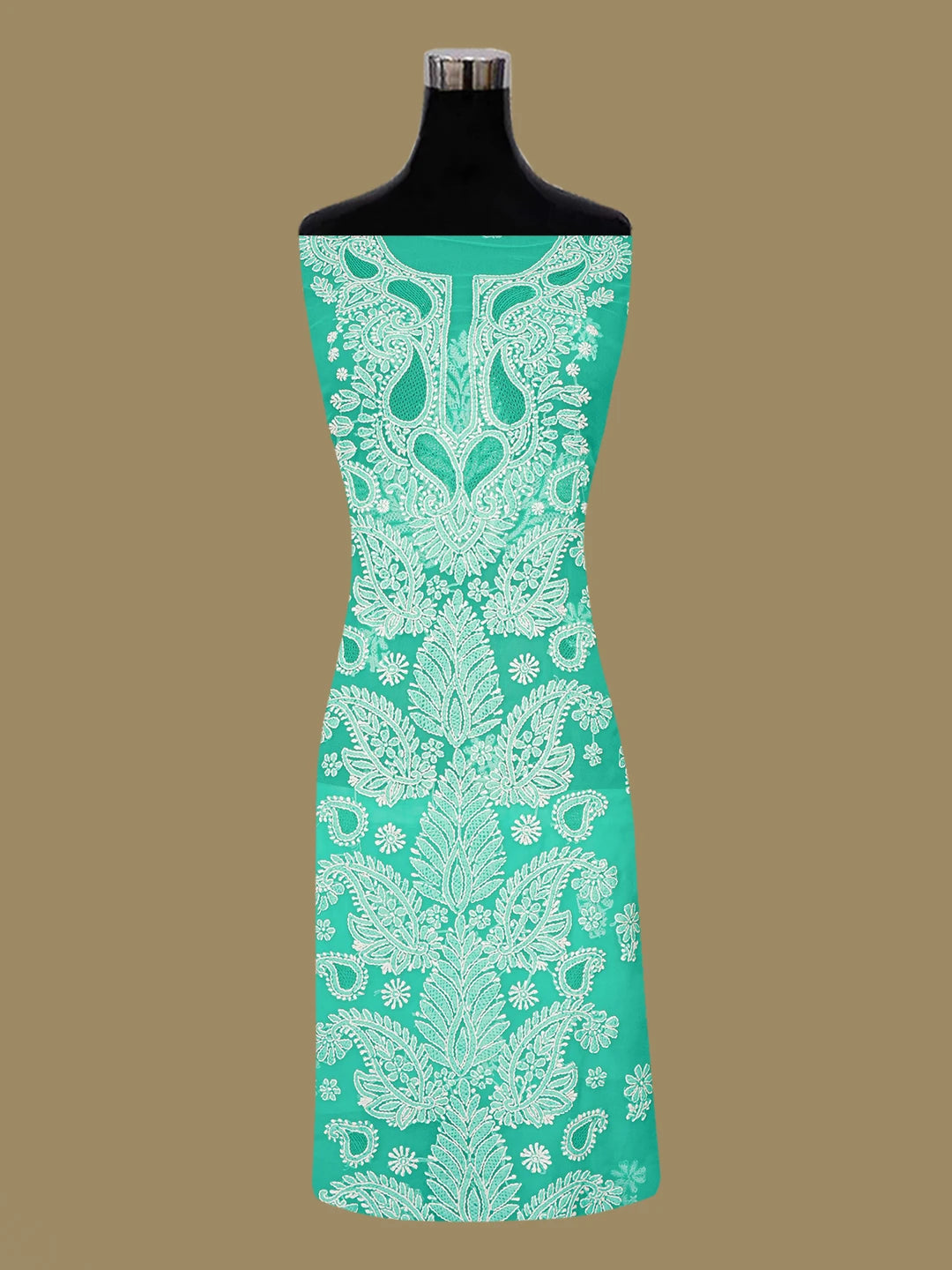Ada Hand Embroidered Rama Green Georgette Lucknowi Chikankari Unstitched Suit Piece A211360