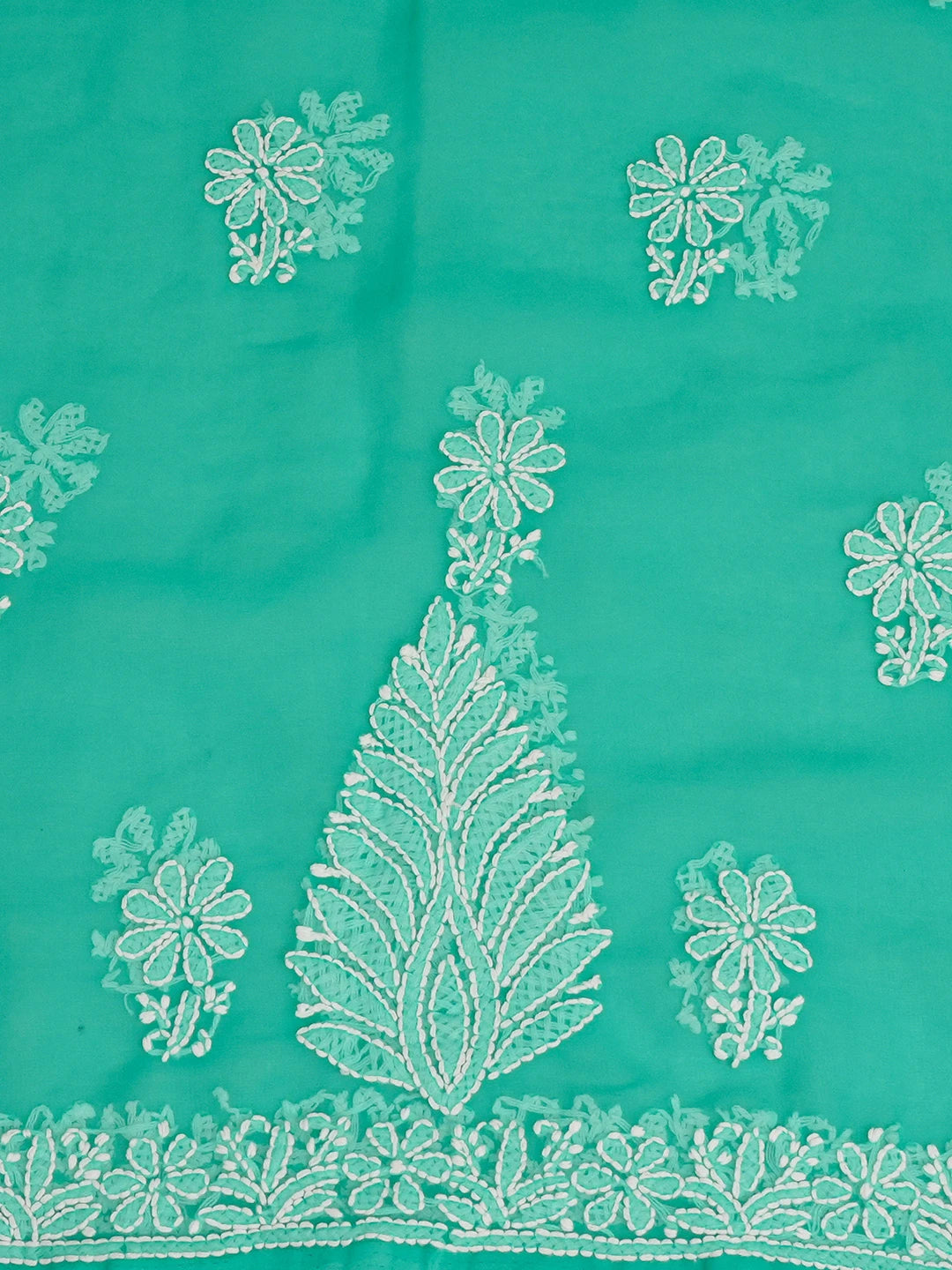 Ada Hand Embroidered Rama Green Georgette Lucknowi Chikankari Unstitched Suit Piece A211360
