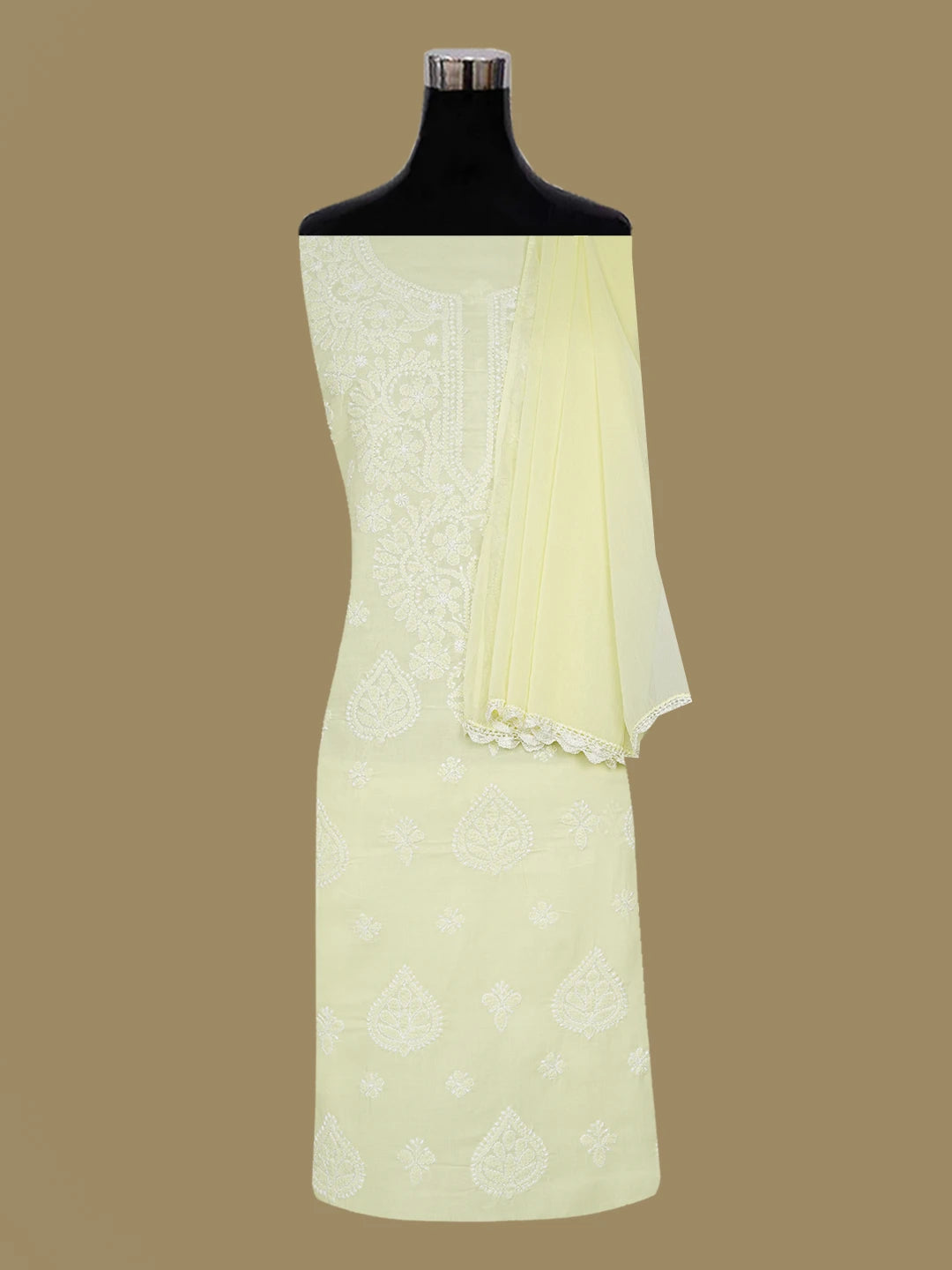 Ada Hand Embroidered Lemon Cotton Lucknowi Chikankari Unstitched Suit Piece 01A657346