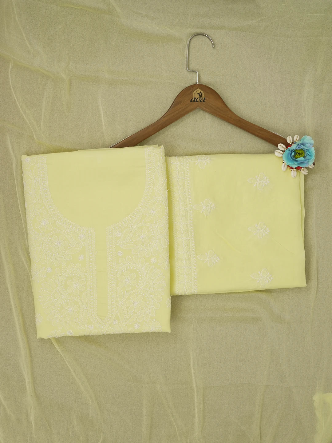 Ada Hand Embroidered Lemon Cotton Lucknowi Chikankari Unstitched Suit Piece 01A657346