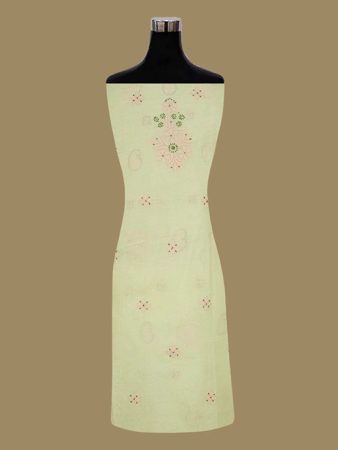 Ada Hand Embroidered Mehendi Green Cotton Lucknowi Chikankari Unstitched Suit Piece 01A644893