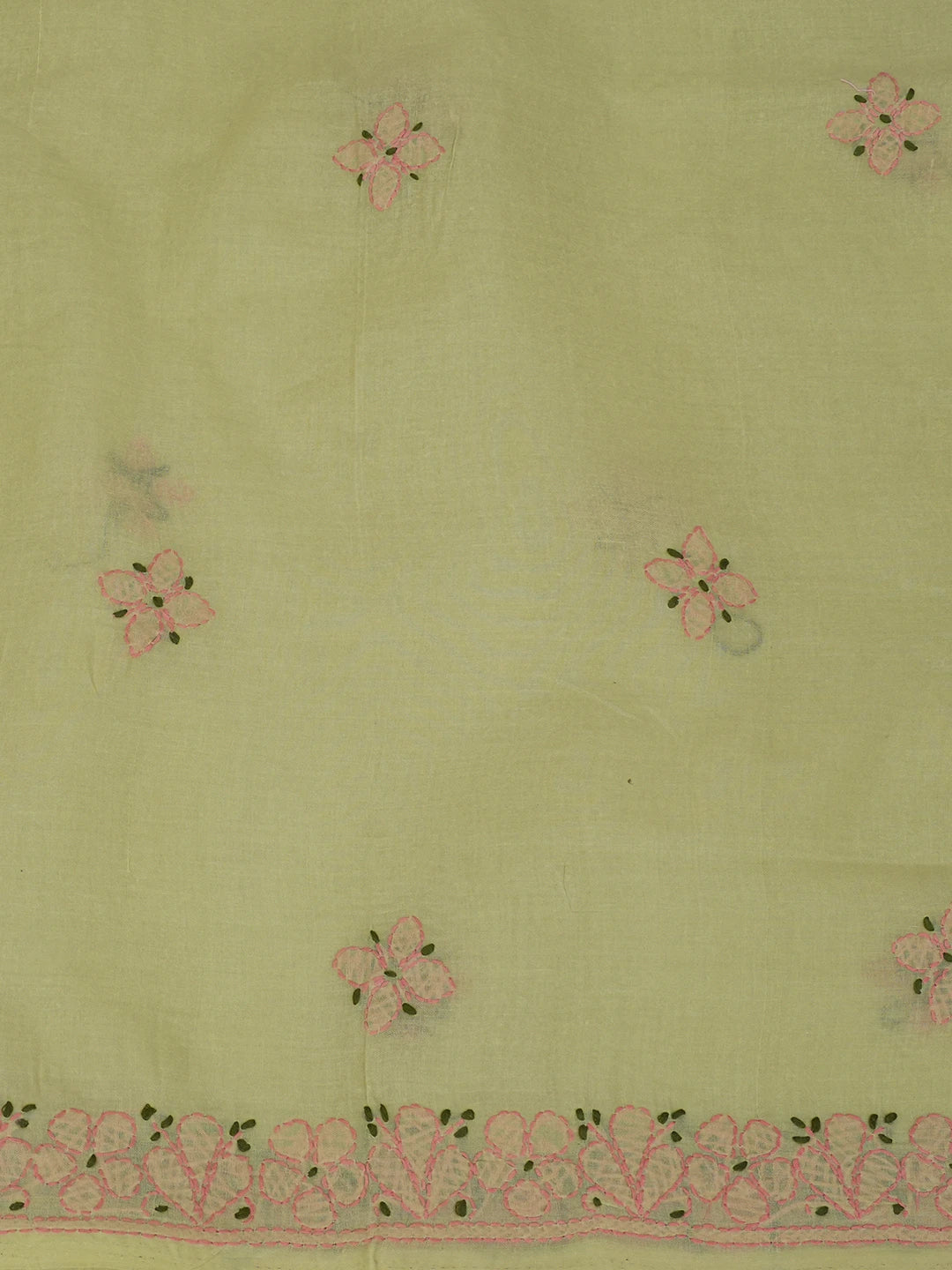 Ada Hand Embroidered Mehendi Green Cotton Lucknowi Chikankari Unstitched Suit Piece 01A644893