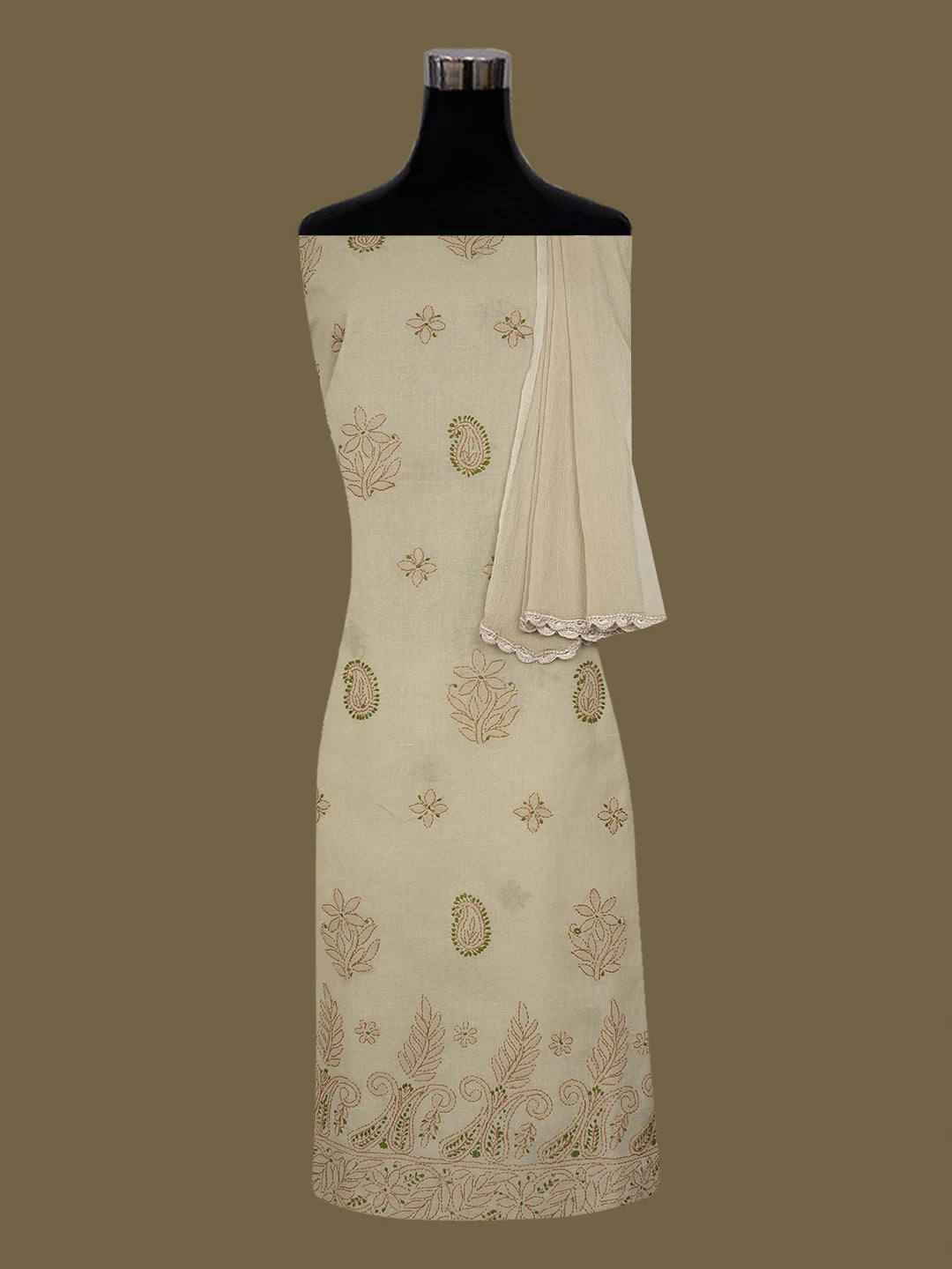 Ada Hand Embroidere Fawn Cotton Lucknowi Chikankari Unstitched Suit Piece d 01A644939