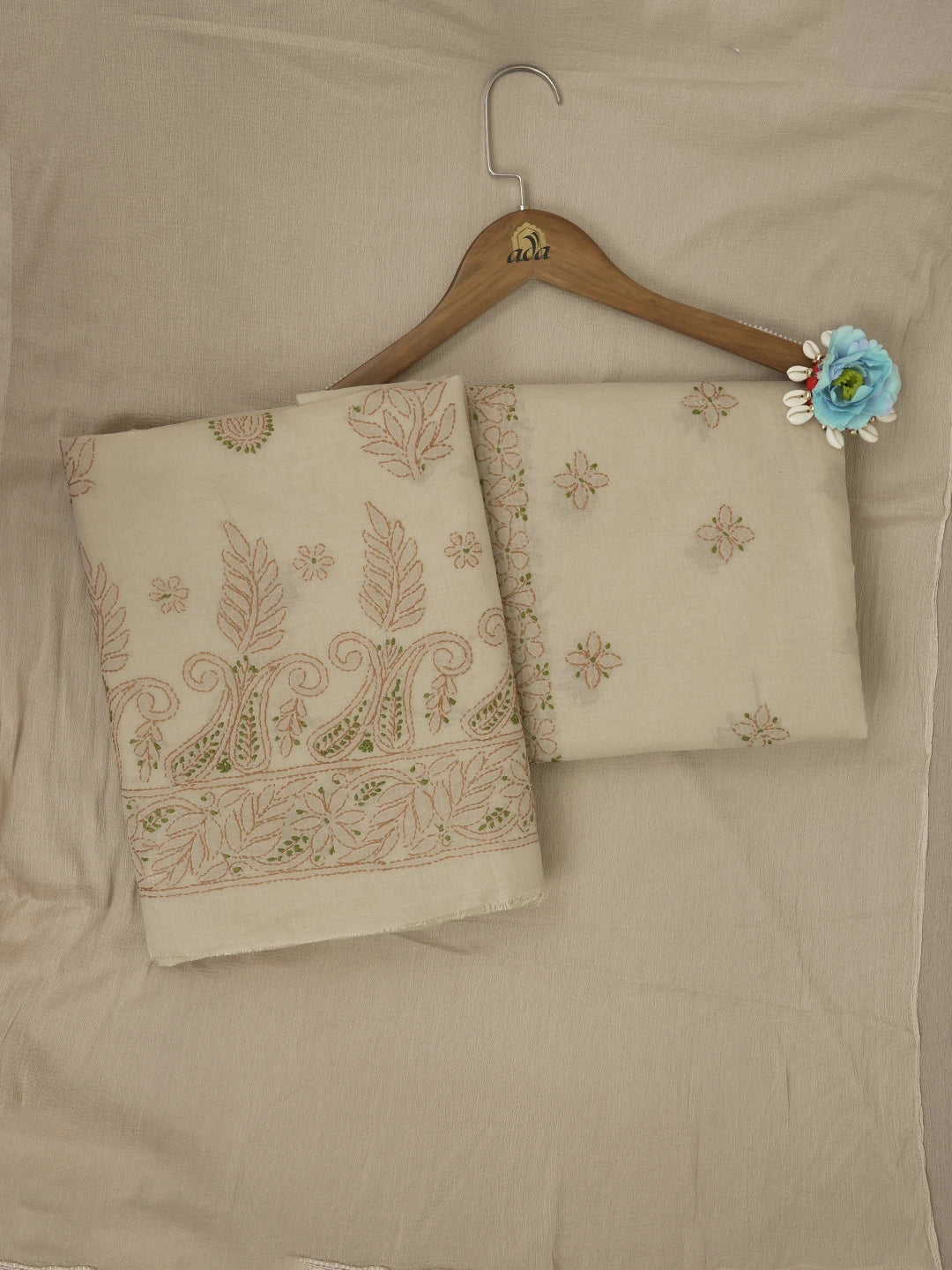 Ada Hand Embroidere Fawn Cotton Lucknowi Chikankari Unstitched Suit Piece d 01A644939