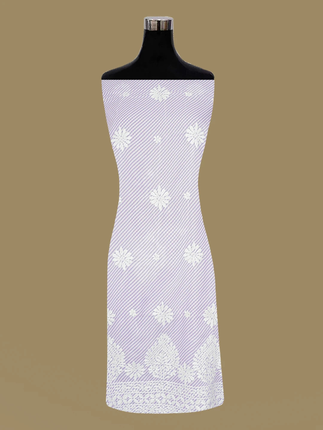 Ada Hand Embroidered Mauve and White Lehariya Print Cotton Lucknowi Chikankari Unstitched Kurta Piece 01A658499