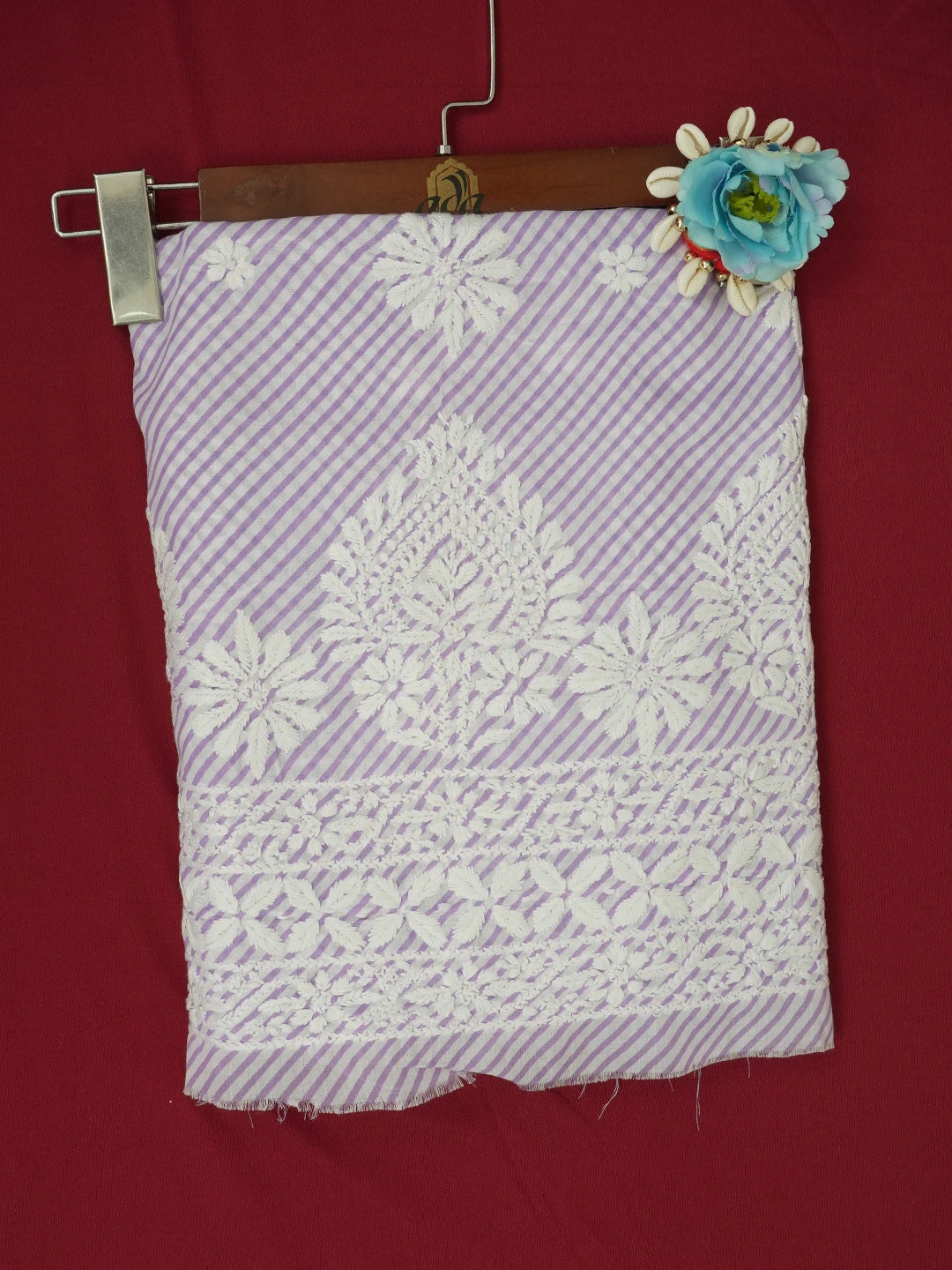 Ada Hand Embroidered Mauve and White Lehariya Print Cotton Lucknowi Chikankari Unstitched Kurta Piece 01A658499