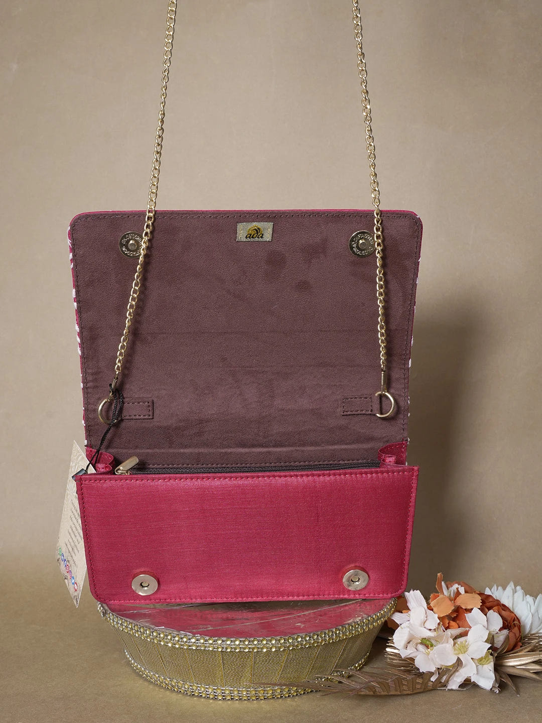 Ada Hand Embroidered Maroon Silk Lucknowi Chikankari Clutch With Zari Work 01A662153