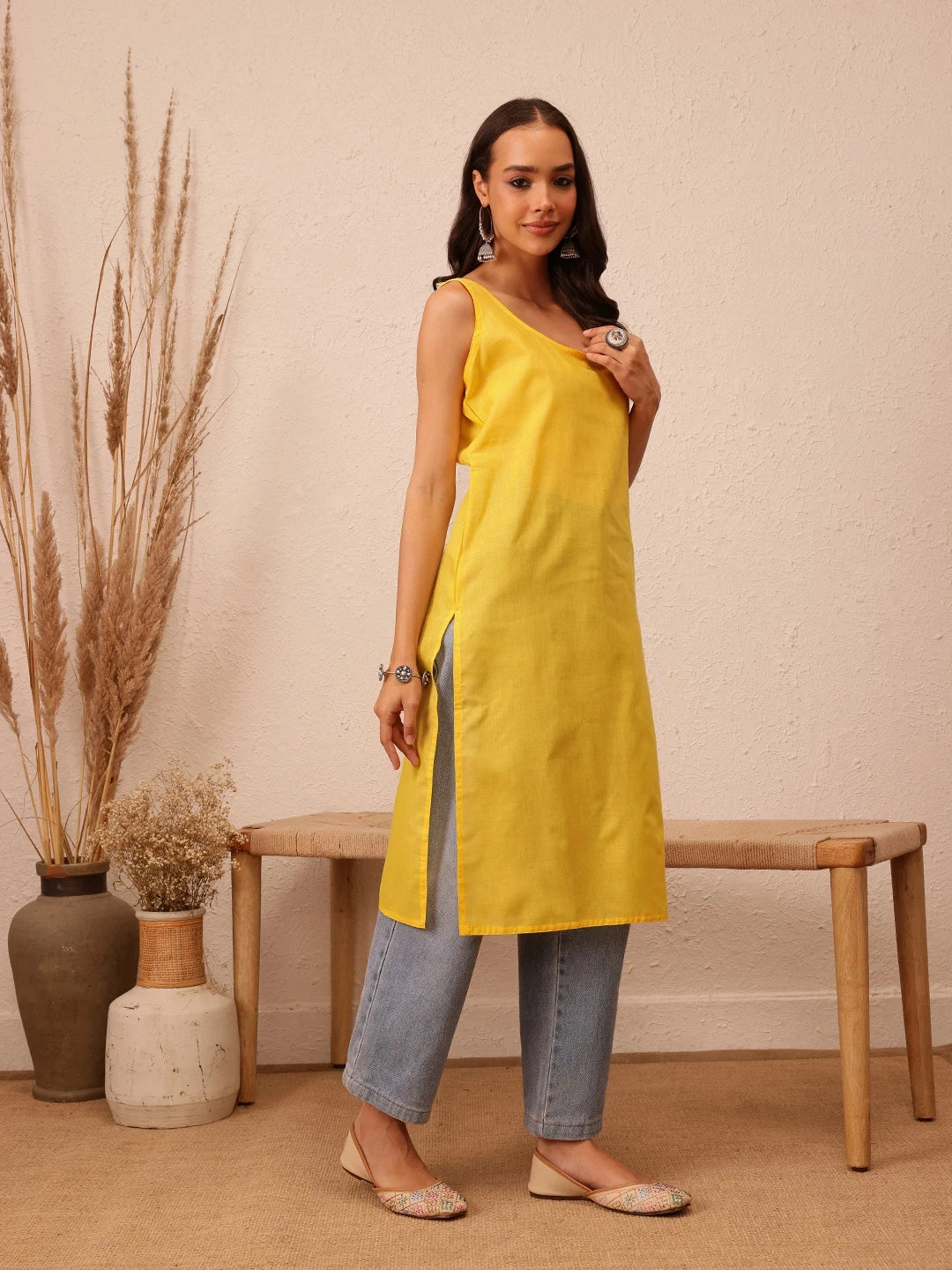 Ada Hand Embroidered Yellow Georgette Lucknowi Chikankari Straight Kurta With Slip A100281