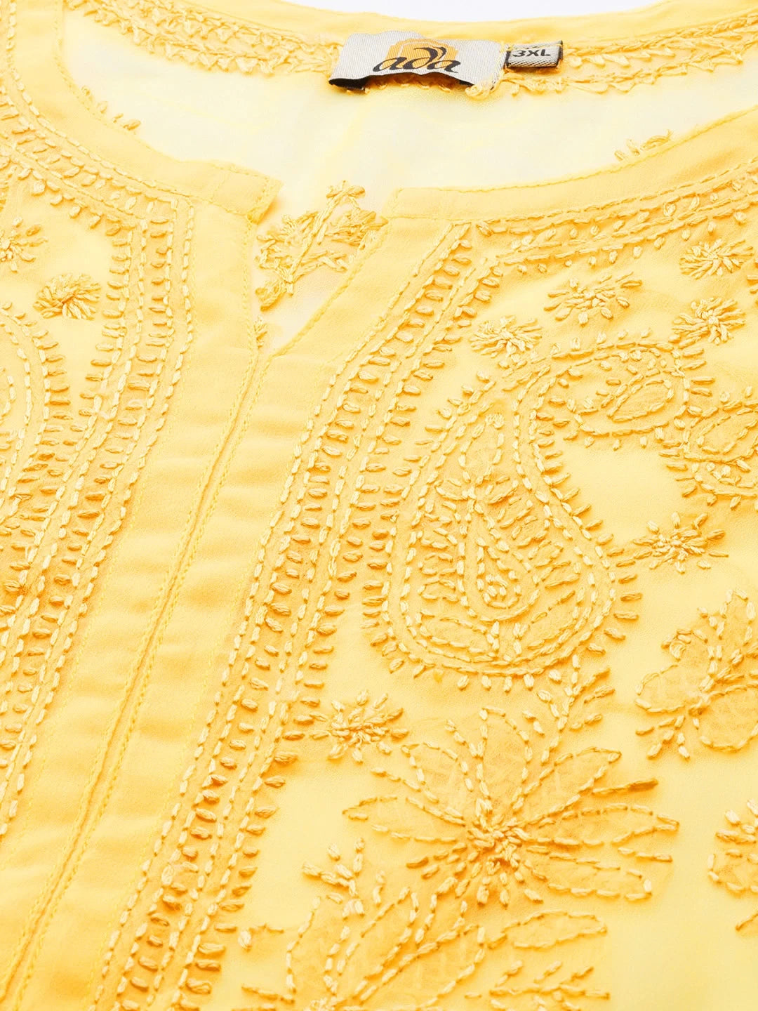 Ada Hand Embroidered Yellow Georgette Lucknowi Chikankari Straight Kurta With Slip A100281