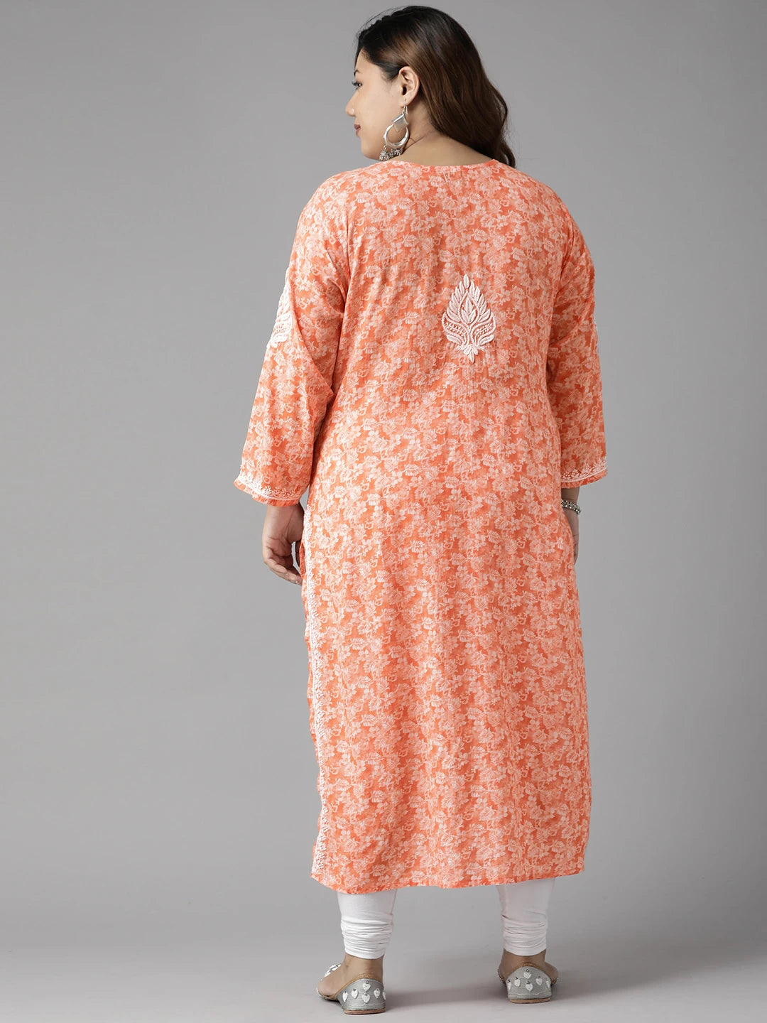 Ada Hand Embroidered Peach Cotton Lucknow Chikankari Kurta A411383