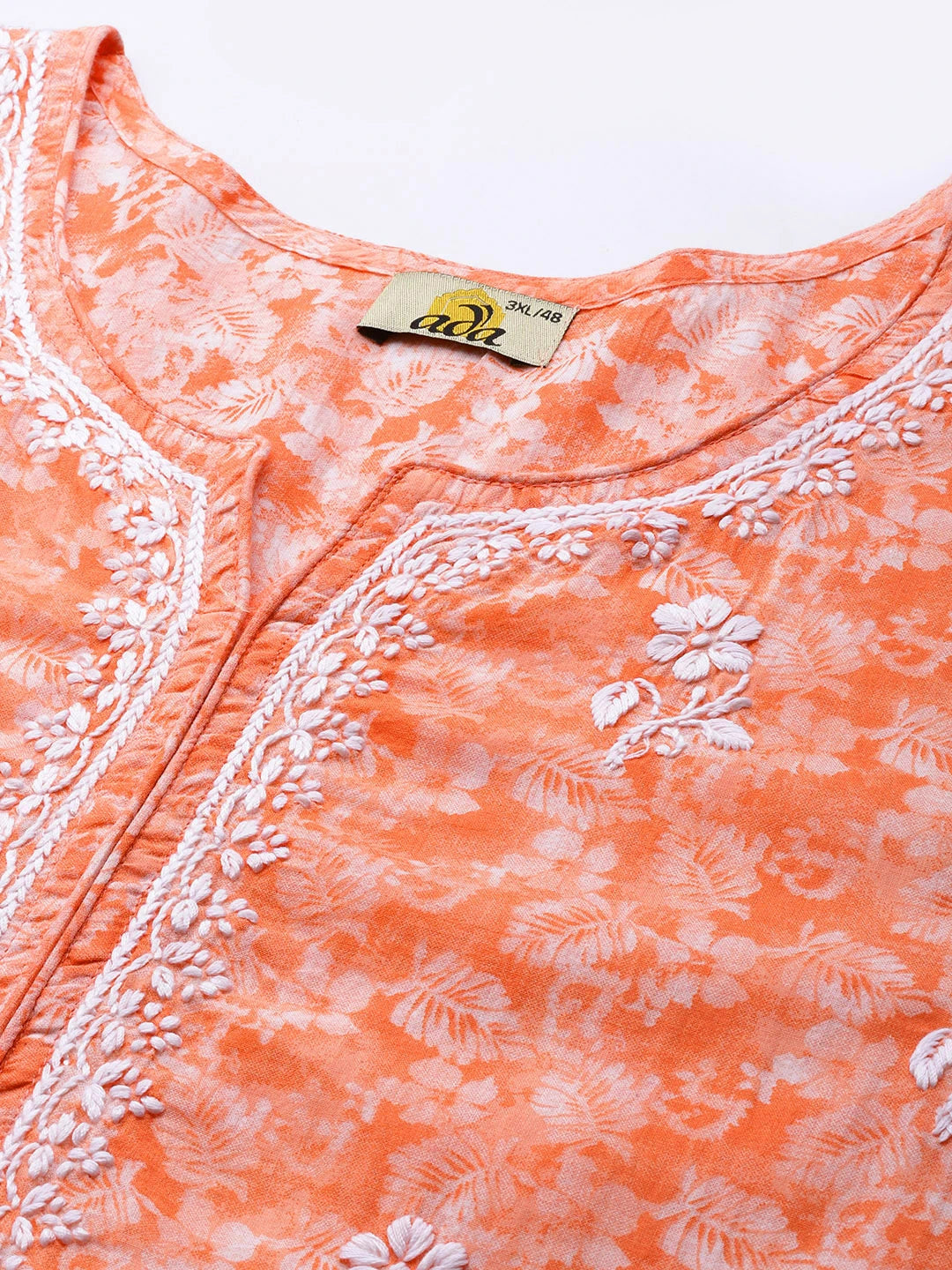 Ada Hand Embroidered Peach Cotton Lucknow Chikankari Kurta A411383