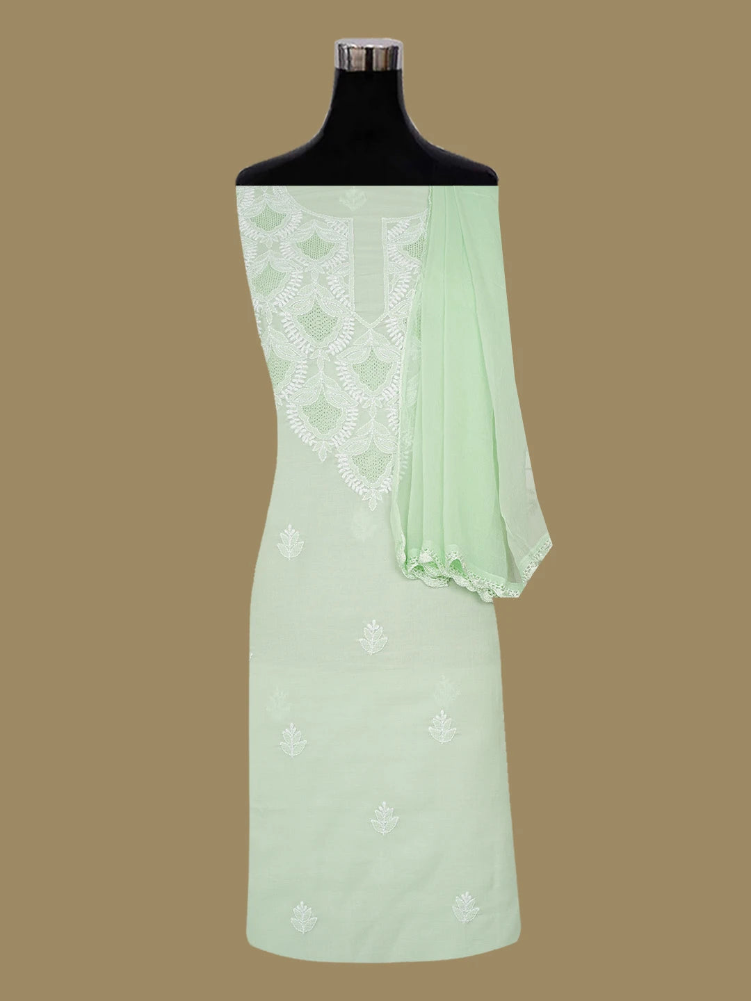 Ada Hand Embroidered Mint Green Cotton Lucknowi Chikankari Unstitched Suit Piece 01A661836