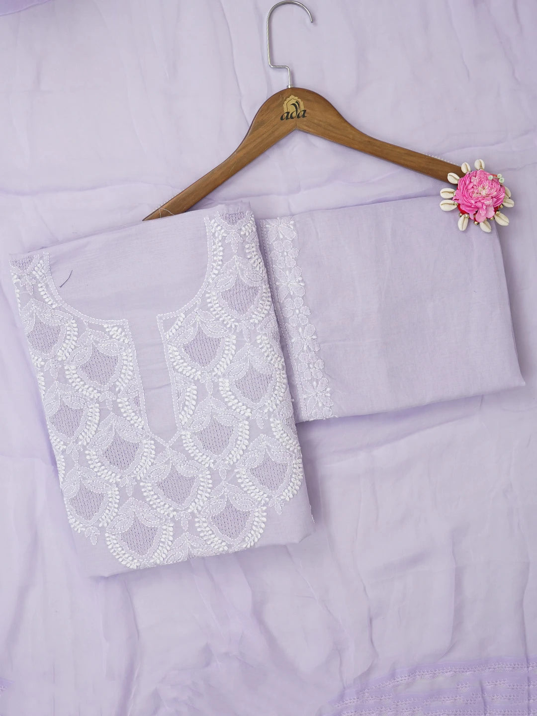 Ada Hand Embroidered Mauve Cotton Lucknowi Chikankari Unstitched Suit Piece 01A661816