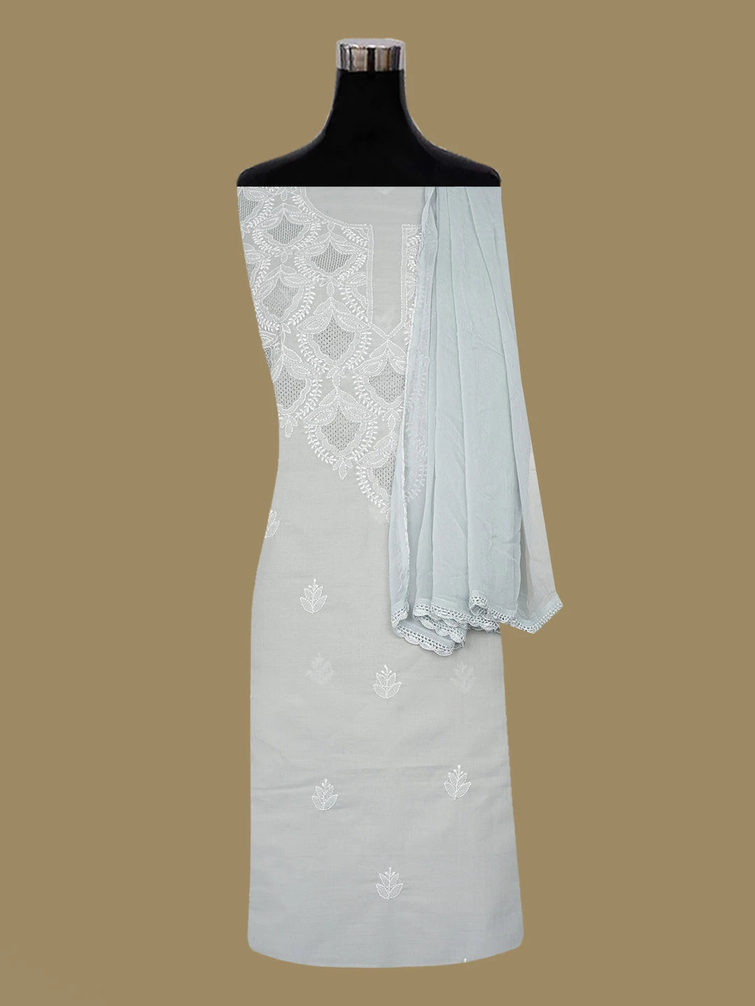 Ada Hand Embroidered Grey Cotton Lucknowi Chikankari Unstitched Suit Piece 01A661838