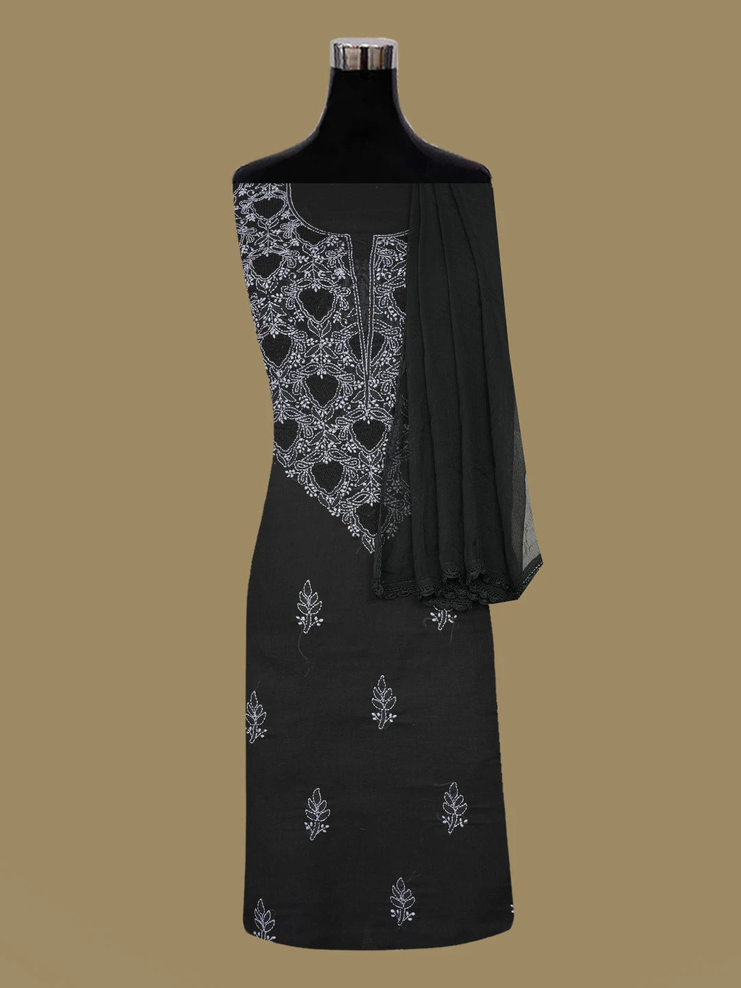 Ada Hand Embroidered Black Cotton Lucknowi Chikankari Unstitched Suit Piece 01A661800