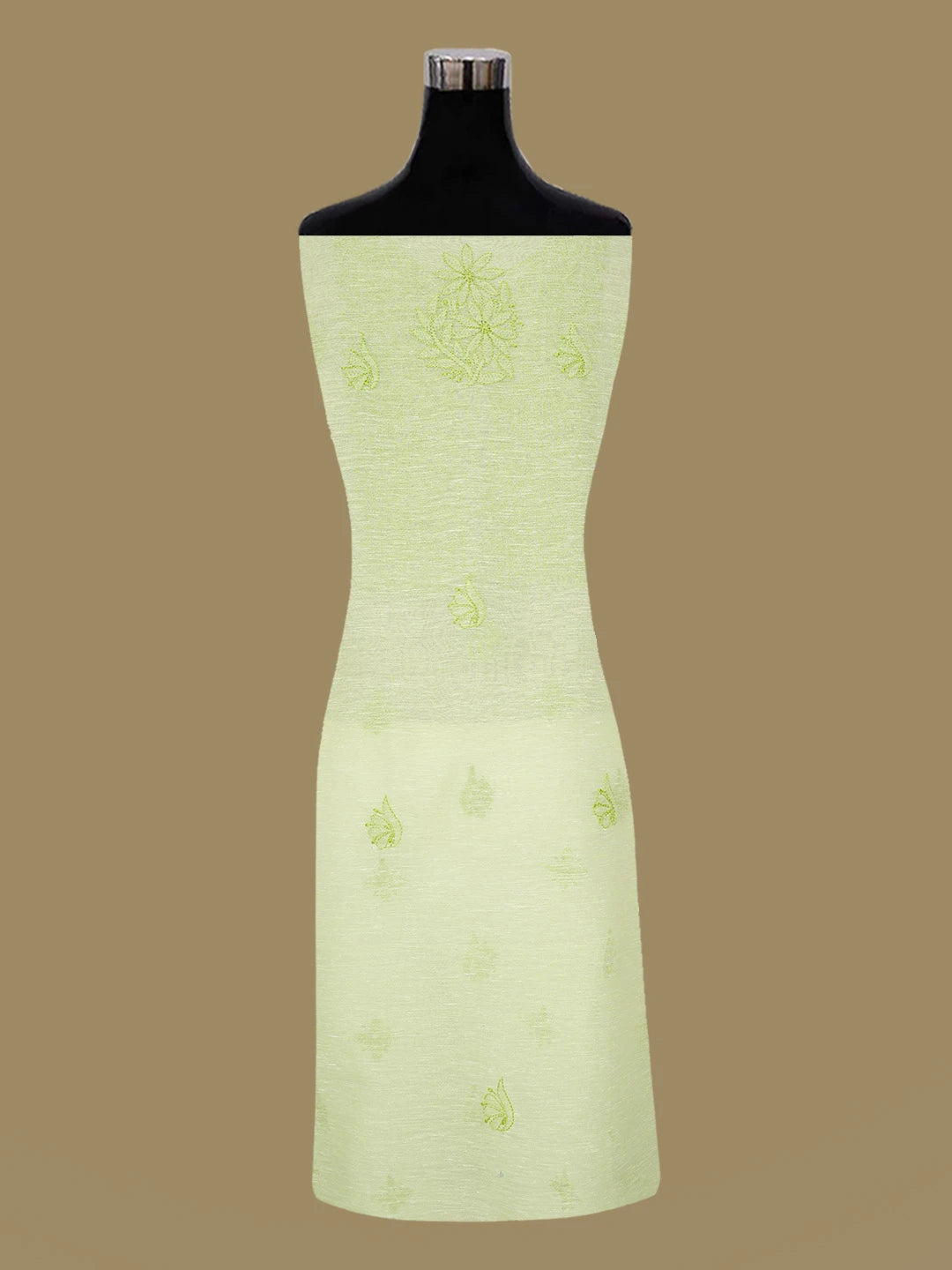 Ada Hand Embroidered Lime Green Chanderi Lucknowi Chikankari Unstitched Kurta Dupatta Set 01A661311