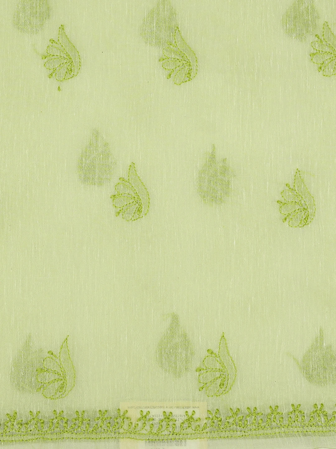 Ada Hand Embroidered Lime Green Chanderi Lucknowi Chikankari Unstitched Kurta Dupatta Set 01A661311