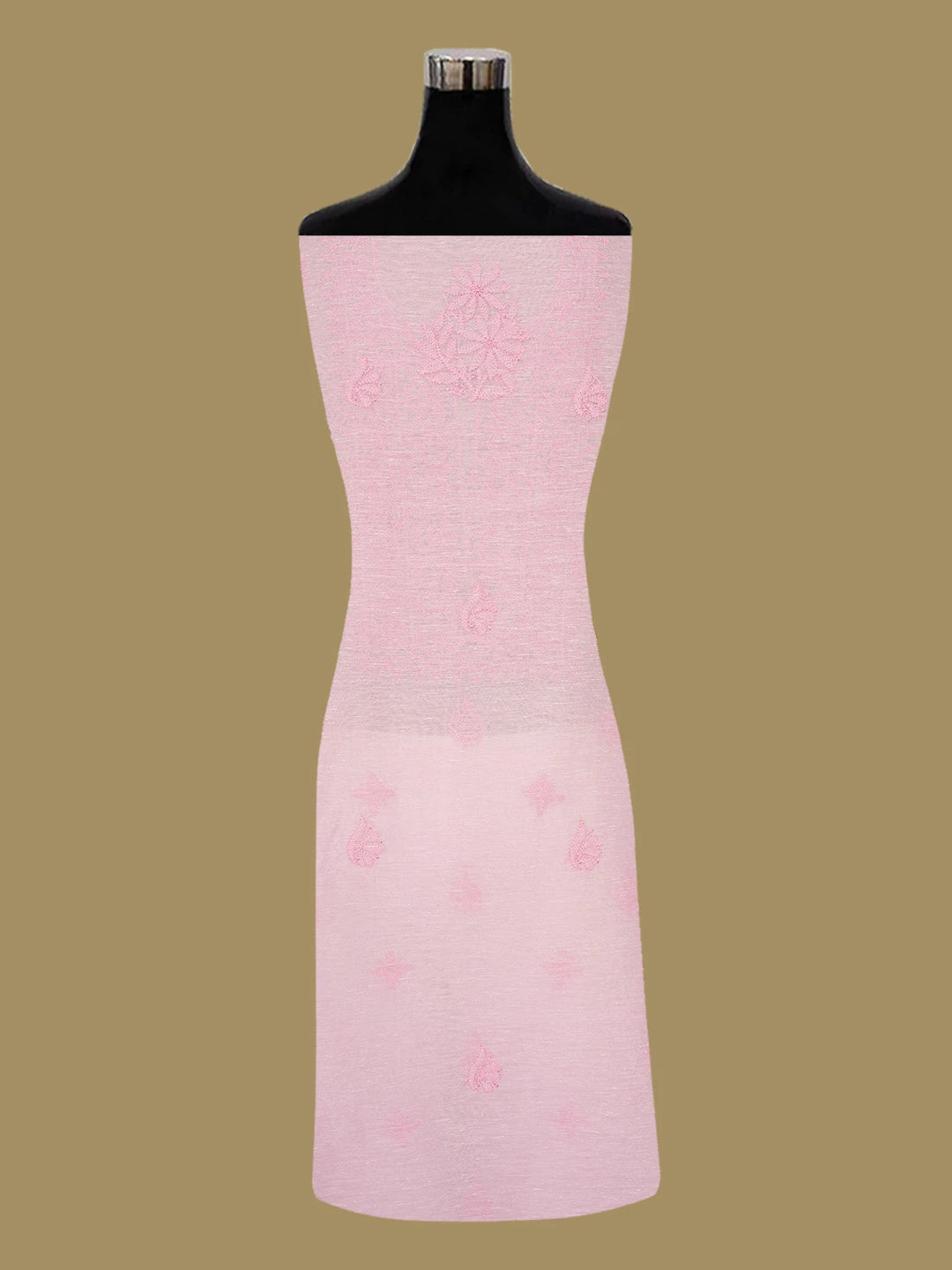 Ada Hand Embroidered Pink Chanderi Lucknowi Chikankari Unstitched Kurta Dupatta Set 01A661321