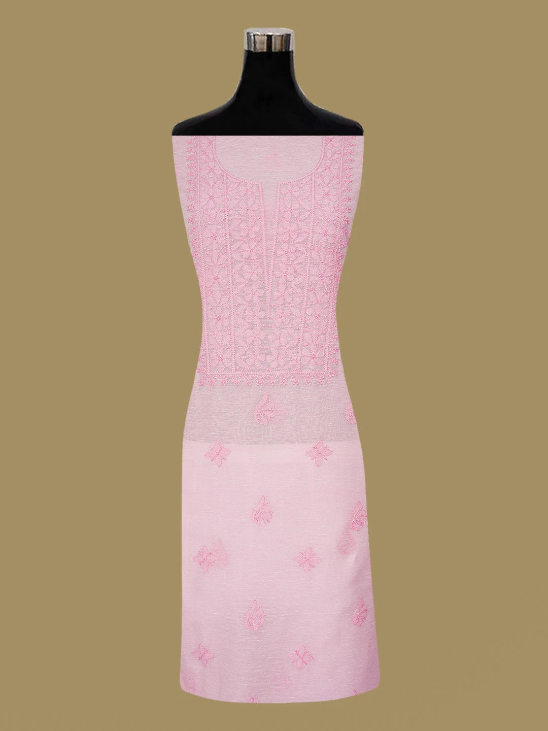 Ada Hand Embroidered Pink Chanderi Lucknowi Chikankari Unstitched Kurta Dupatta Set 01A661321