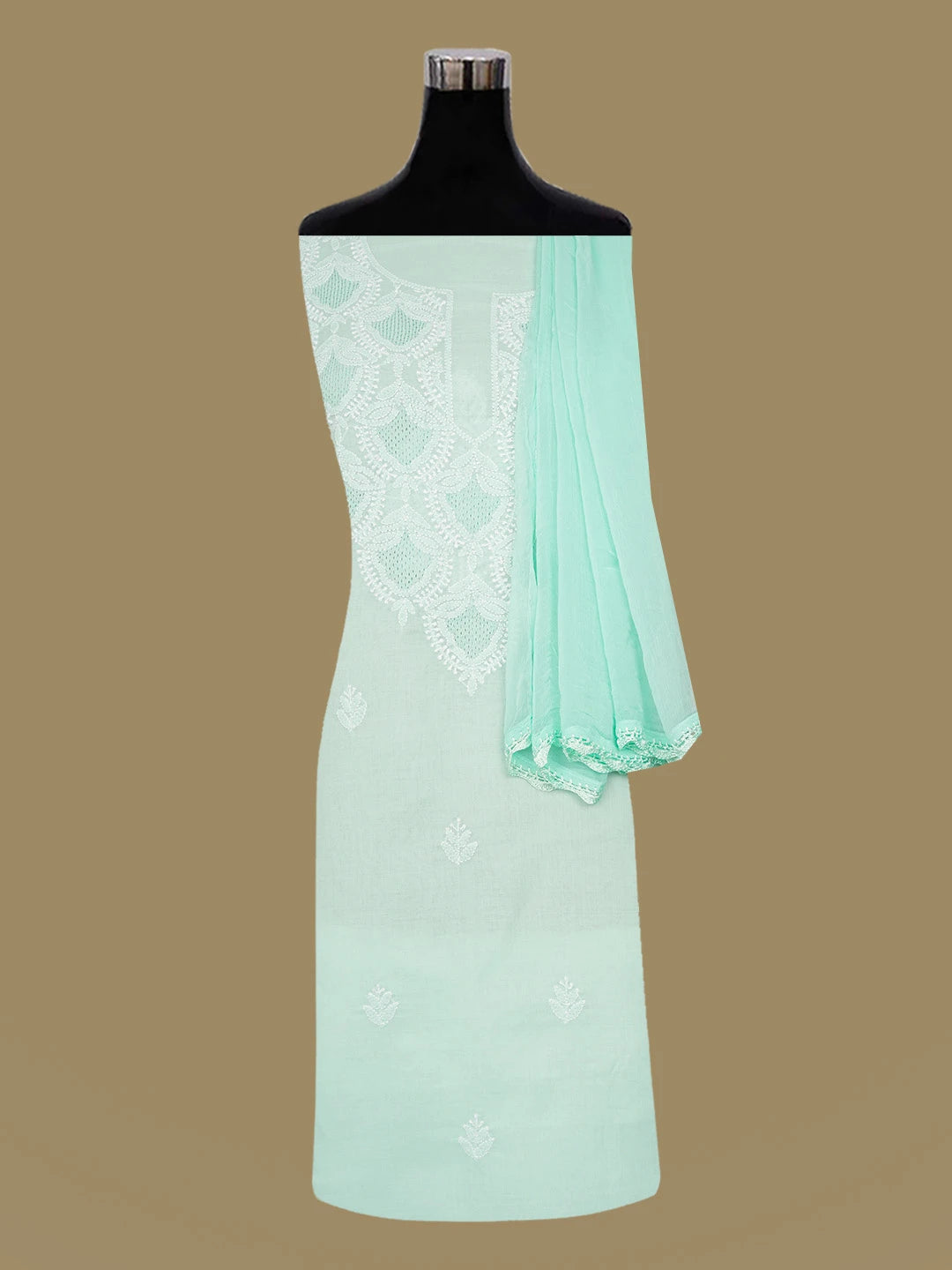 Ada Hand Embroidered Sea Green Cotton Lucknowi Chikankari Unstitched Suit Piece 01A661809