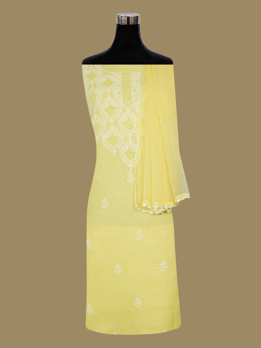 Ada Hand Embroidered Yellow Cotton Lucknowi Chikankari Unstitched Suit Piece 01A661832